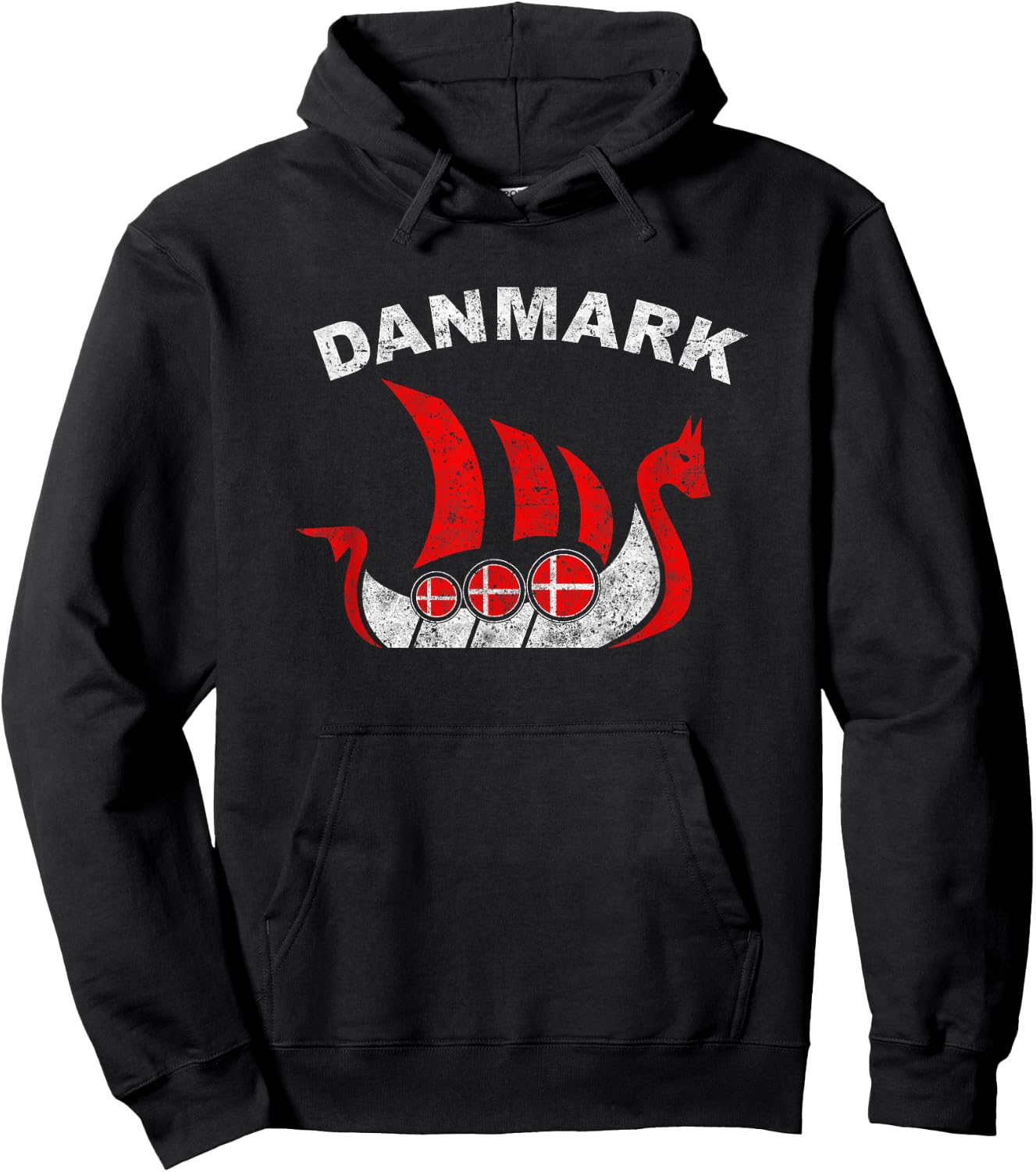 Danmark Viking Ship T Shirt Denmark Flag colors Hoodie - Hoodie | Black