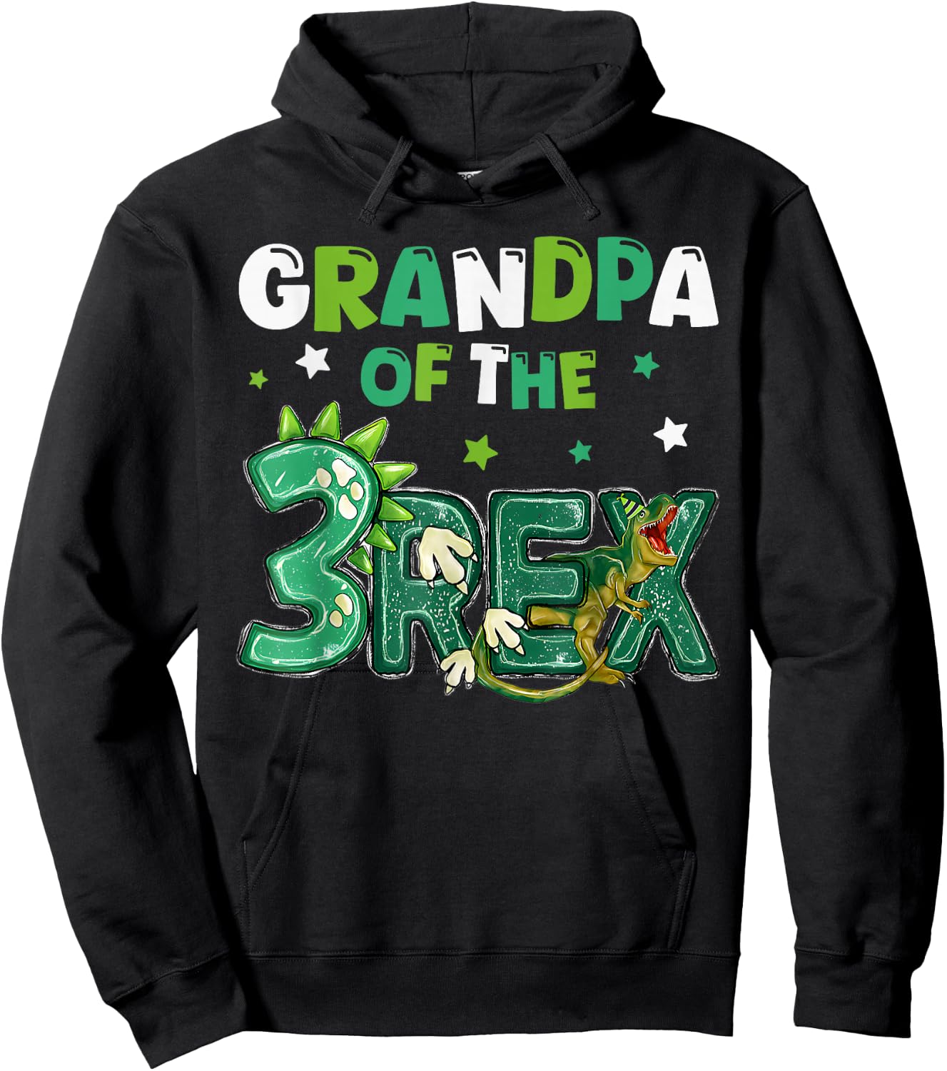 Grandpa of the Three Rex Birthday Dinosaur Family Matching Hoodie - Hoodie | Black