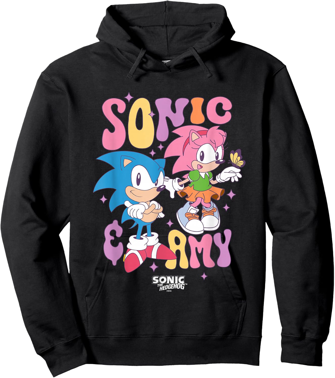 Sonic The Hedgehog Sonic & Amy Cute Vintage Shot Hoodie - Hoodie | Black