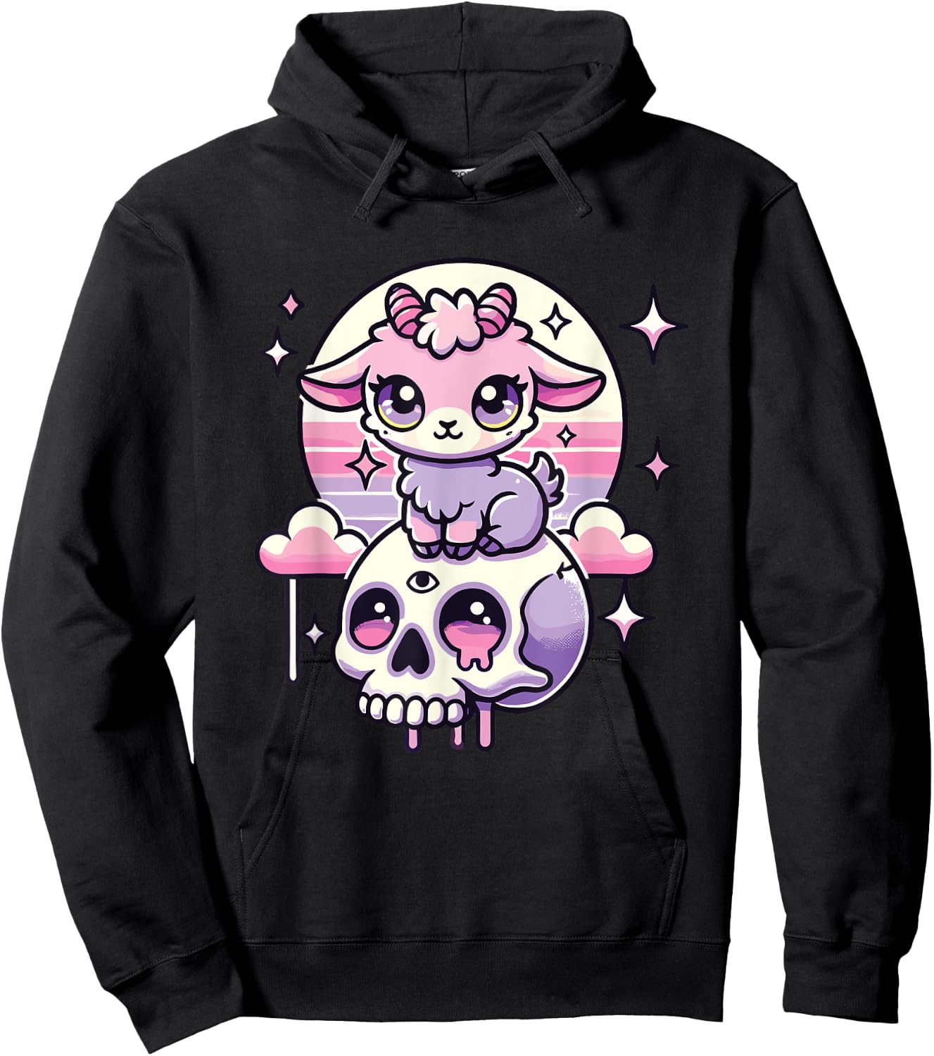 Kawaii Pastel Goth Cute Creepy Goat Bat Skeleton Hoodie - Hoodie | Black