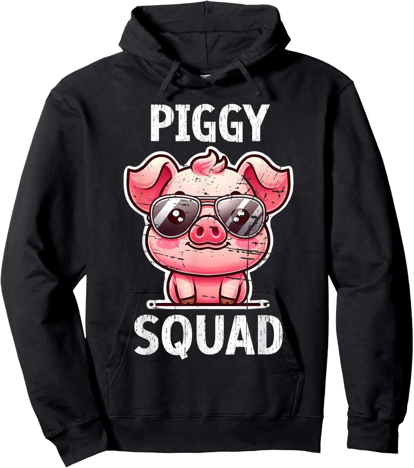 Funny Pig Wearing Sunglasses Piggy Squad Farm Farmer Hoodie - Hoodie | Black