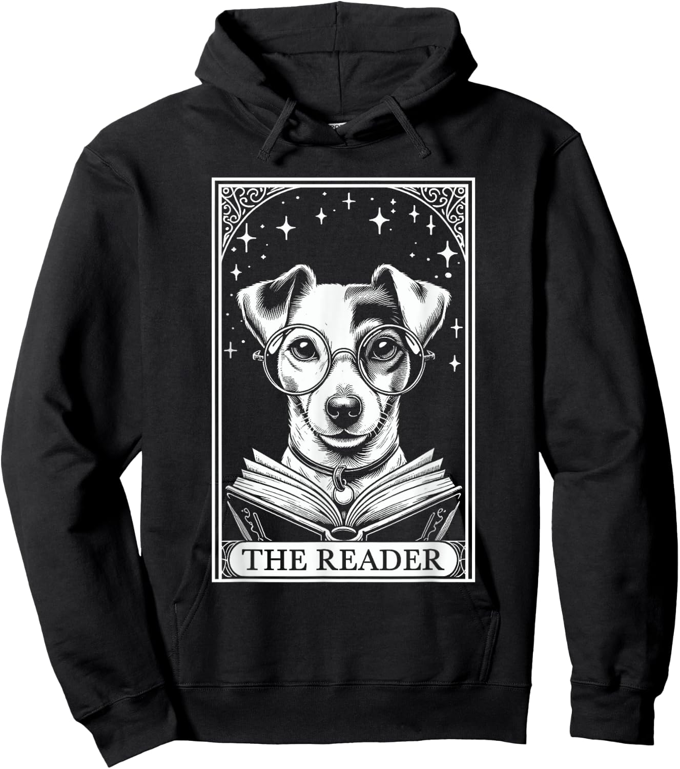 Retro Funny Jack Russell Dog Mom Reading Bookworm Tarot Card Jack Russell Terrier Book Lover - -Adults, -Kids - Black - Short Sleeve - Small Hoodie - Hoodie | Black
