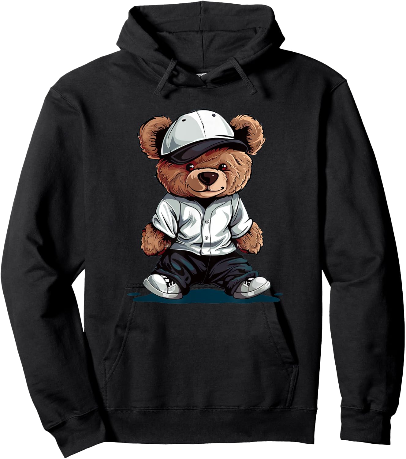 Cool Cap Teddy Bear in Baseball Costume Hoodie - Hoodie | Black