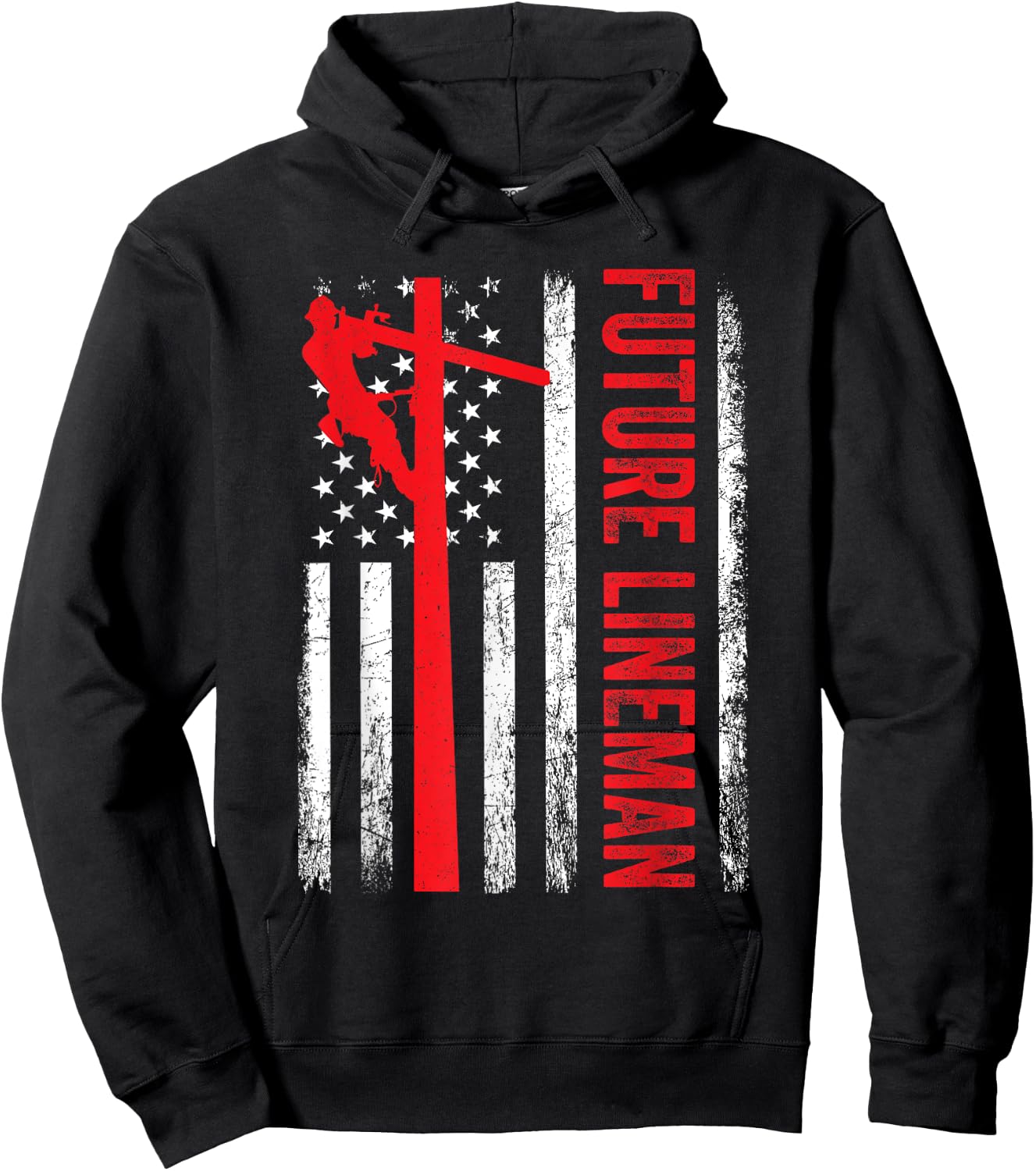 Vintage Future Lineman Electric Cable American Flag Hoodie - Hoodie | Black