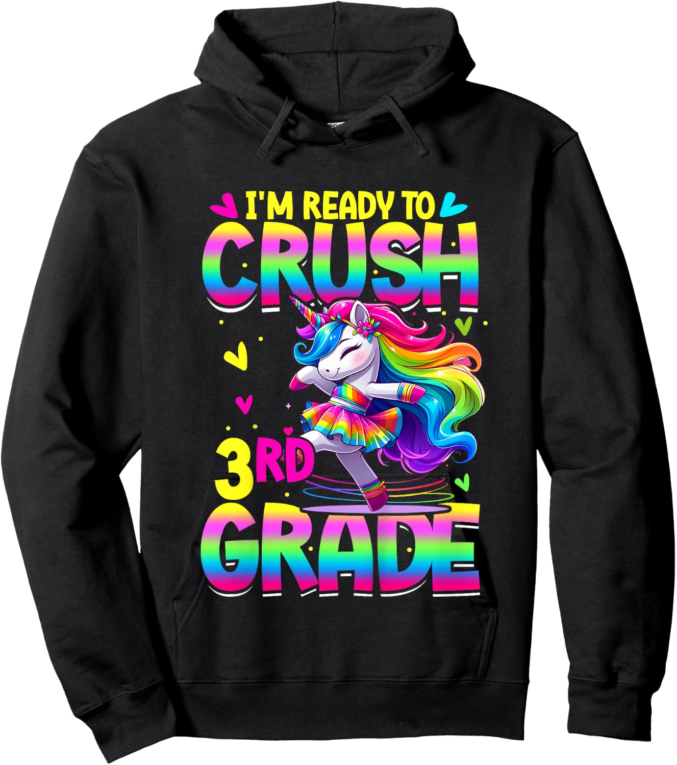 I'm Ready To Crush 3rd Grade Back To School Dancing Unicorn Hoodie - Hoodie | Black