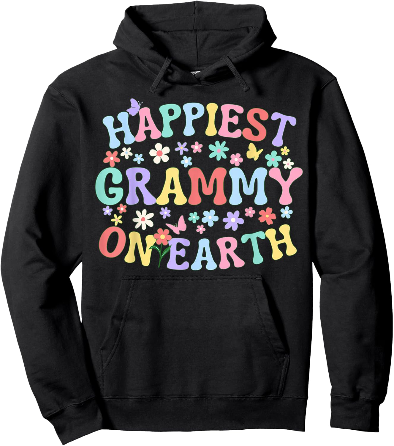 Happiest Grammy On Earth Family Trip Squad Groovy Grandma Hoodie - Hoodie | Black