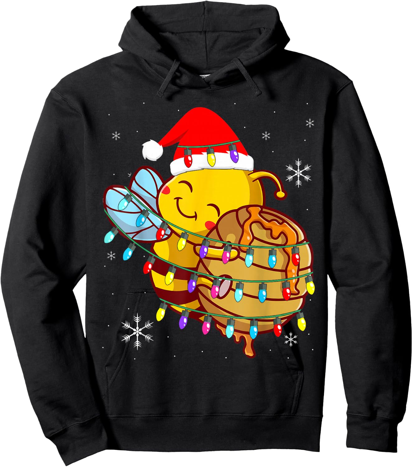 Christmas Honey Bee String Lights For Beekeeper & Bee Lover Hoodie - Hoodie | Black