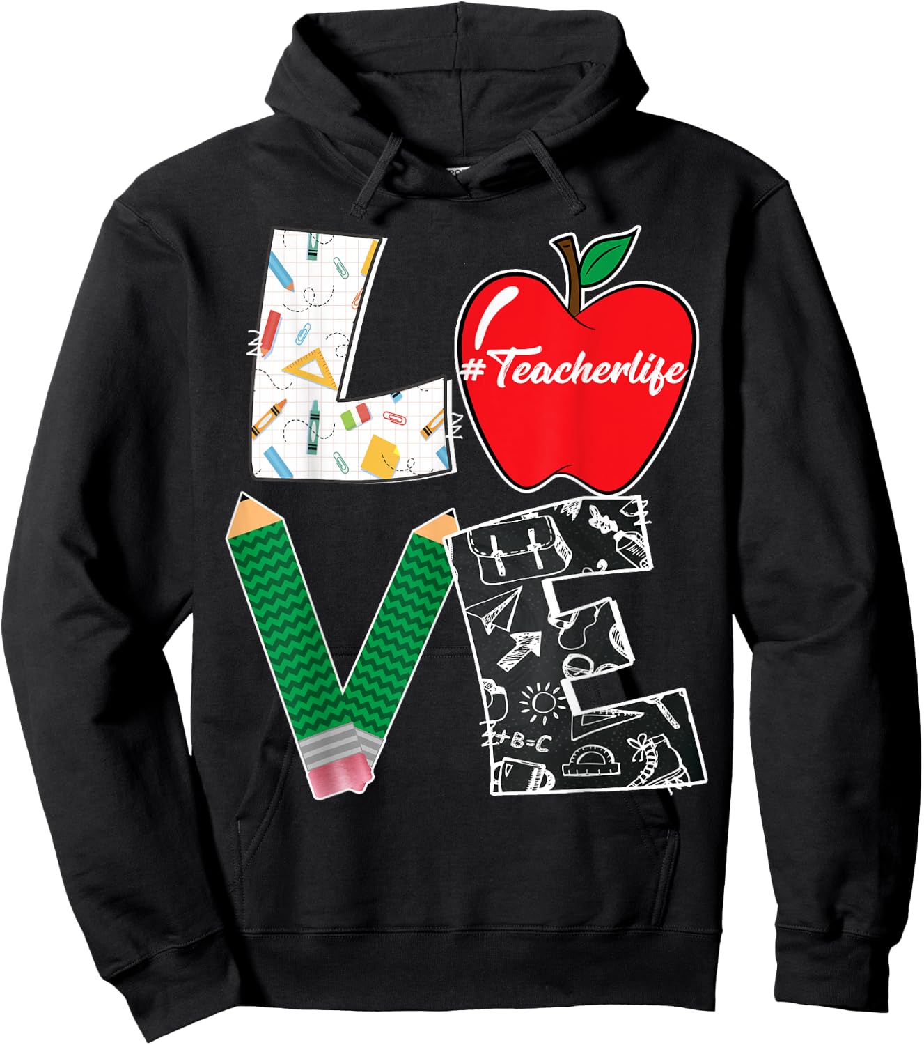 Cute Love Teaching Back to School I love Teacher Life Women Girls Kids Hoodie - Hoodie | Black