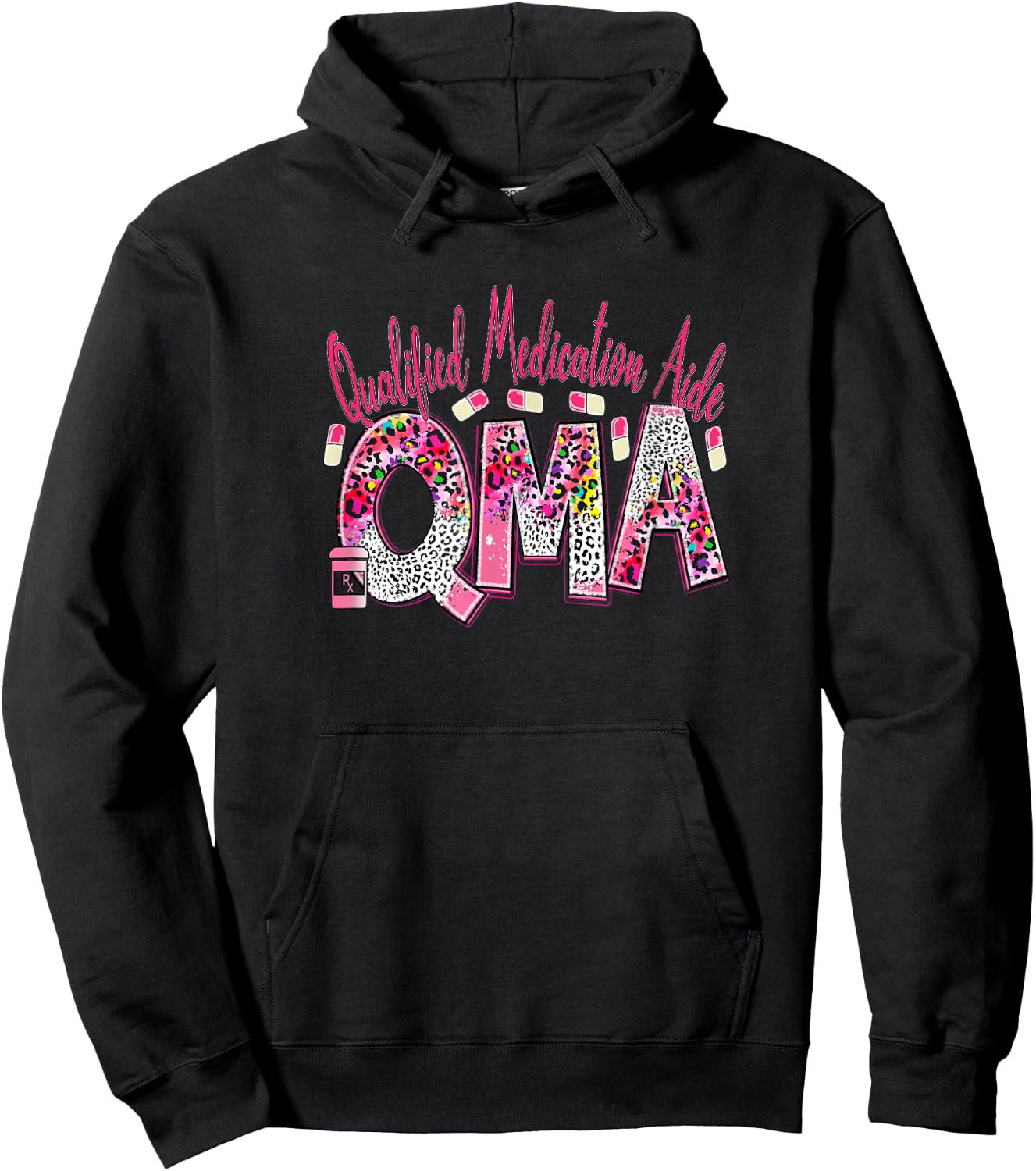 QMA Pink Leopard Funny Qualified Medication Aide Nurse Life Hoodie - Hoodie | Black