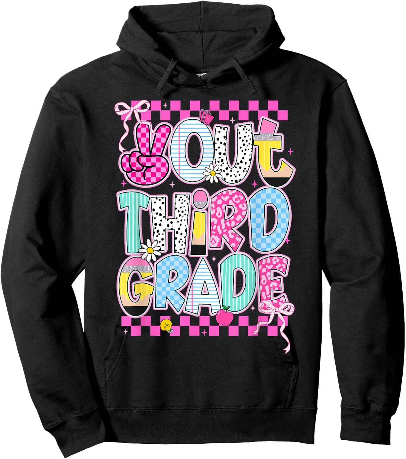 Peace Out 3rd Grade Graduation Last Day School Girls Kids Hoodie - Hoodie | Black
