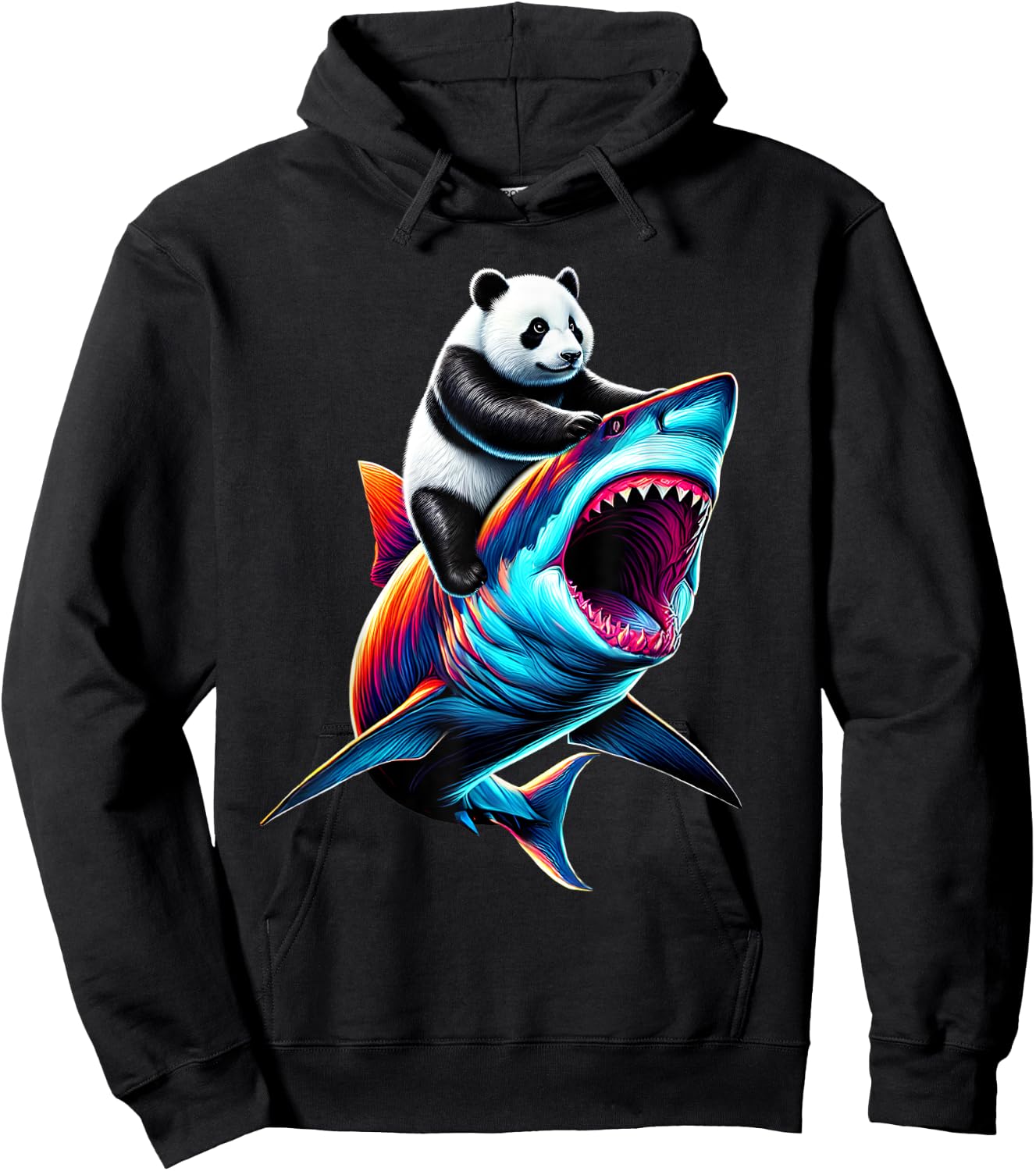 Funny Panda Riding Shark Panda Lover Hoodie - Hoodie | Black