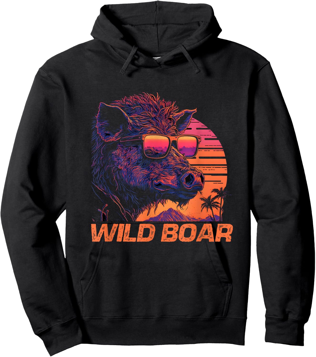 Cool Retro Sunset Sunglasses Wild Boar Hoodie - Hoodie | Black