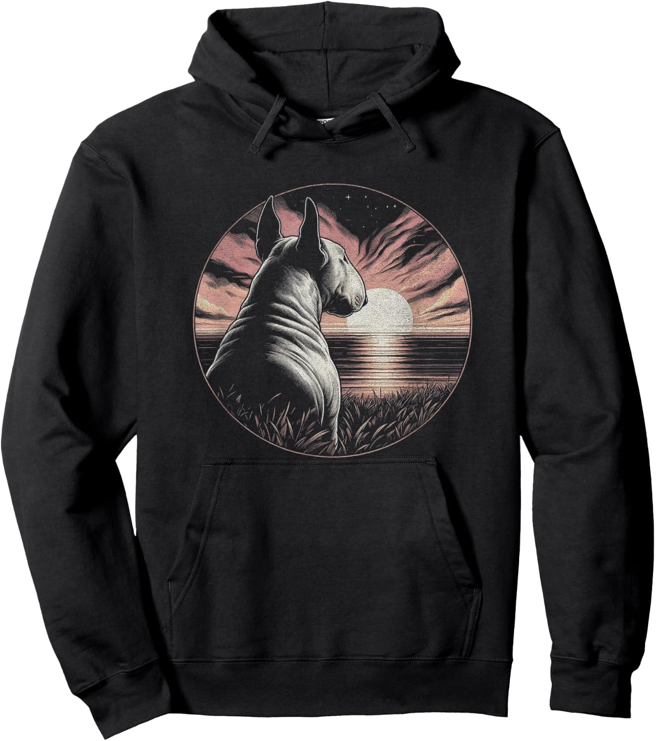 Vintage Bull Terrier Dog Retro Sunset Scene Art Design Hoodie - Hoodie | Black