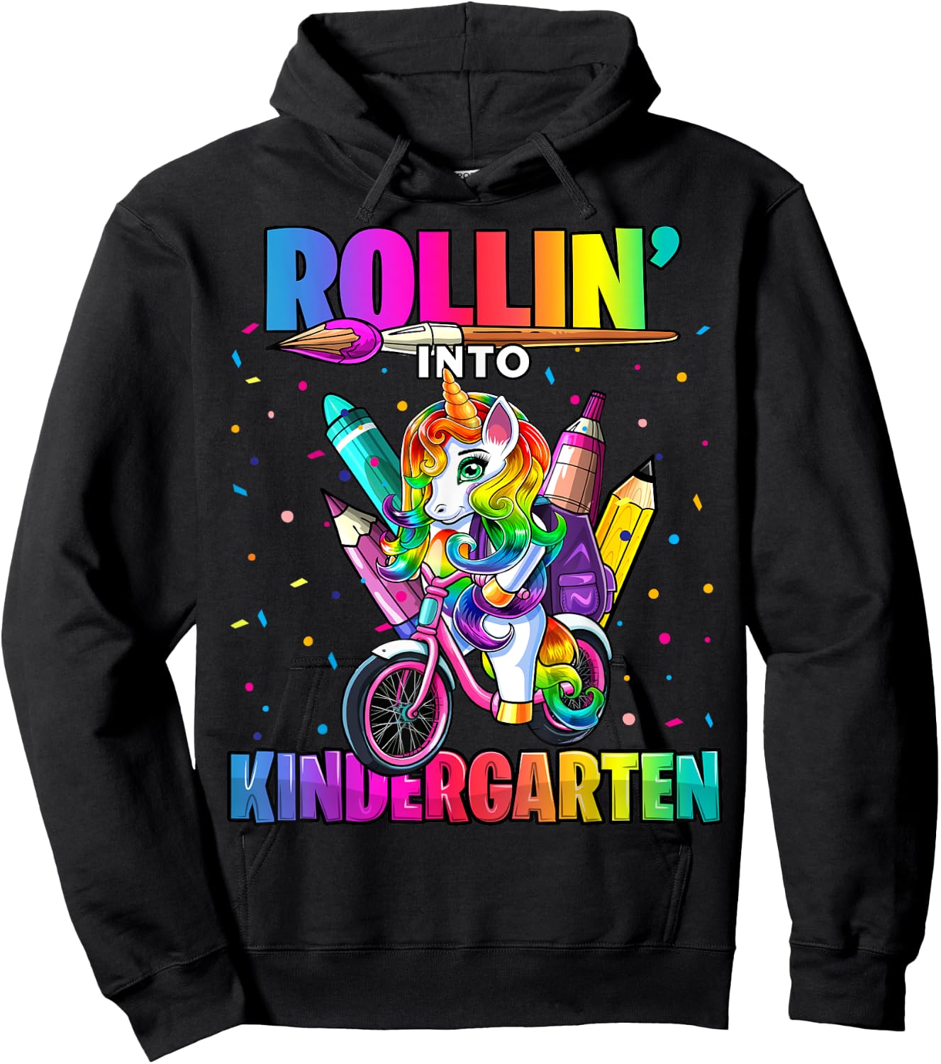 Kindergarten Unicorn Back to School First Day of School Girl Hoodie - Hoodie | Black