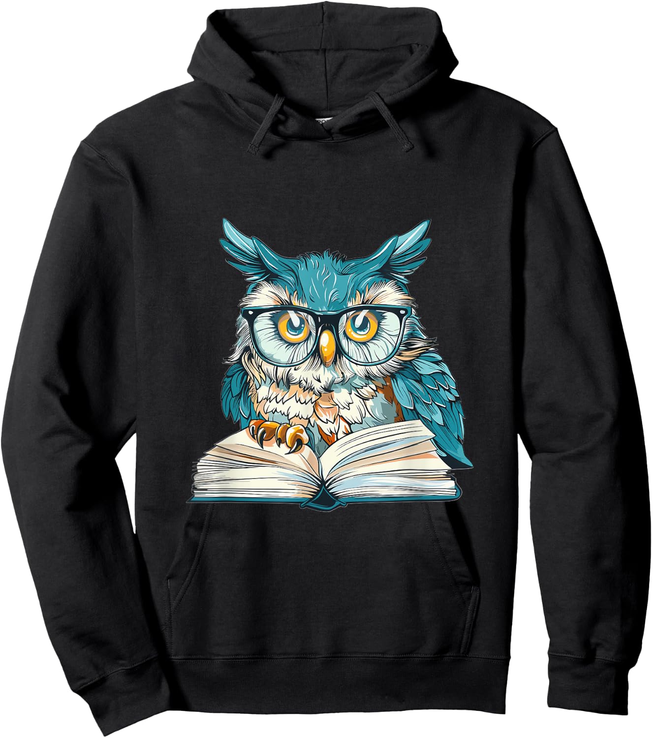 Owl with Books Lover Graphic Hoodie - Hoodie | Black