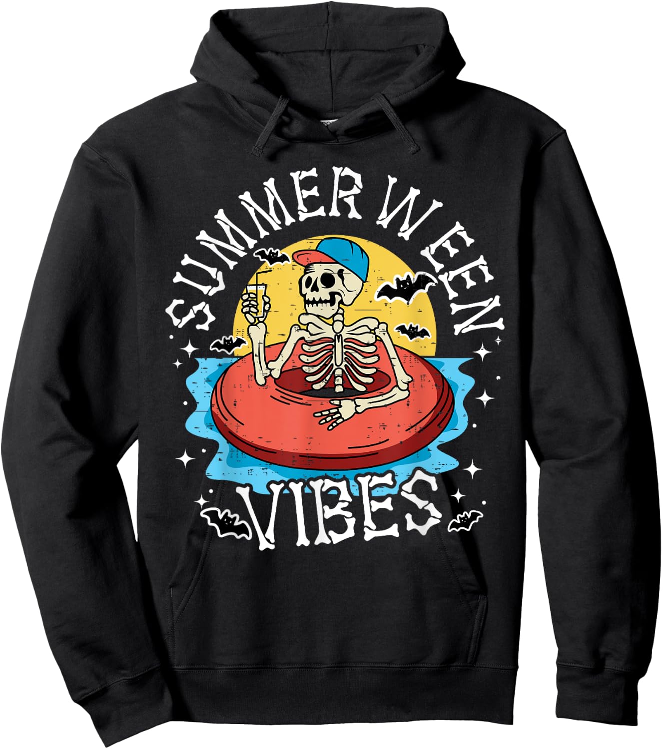 Summerween Vibes Skeleton Float Summer Halloween Men Women Kids Hoodie - Hoodie | Black