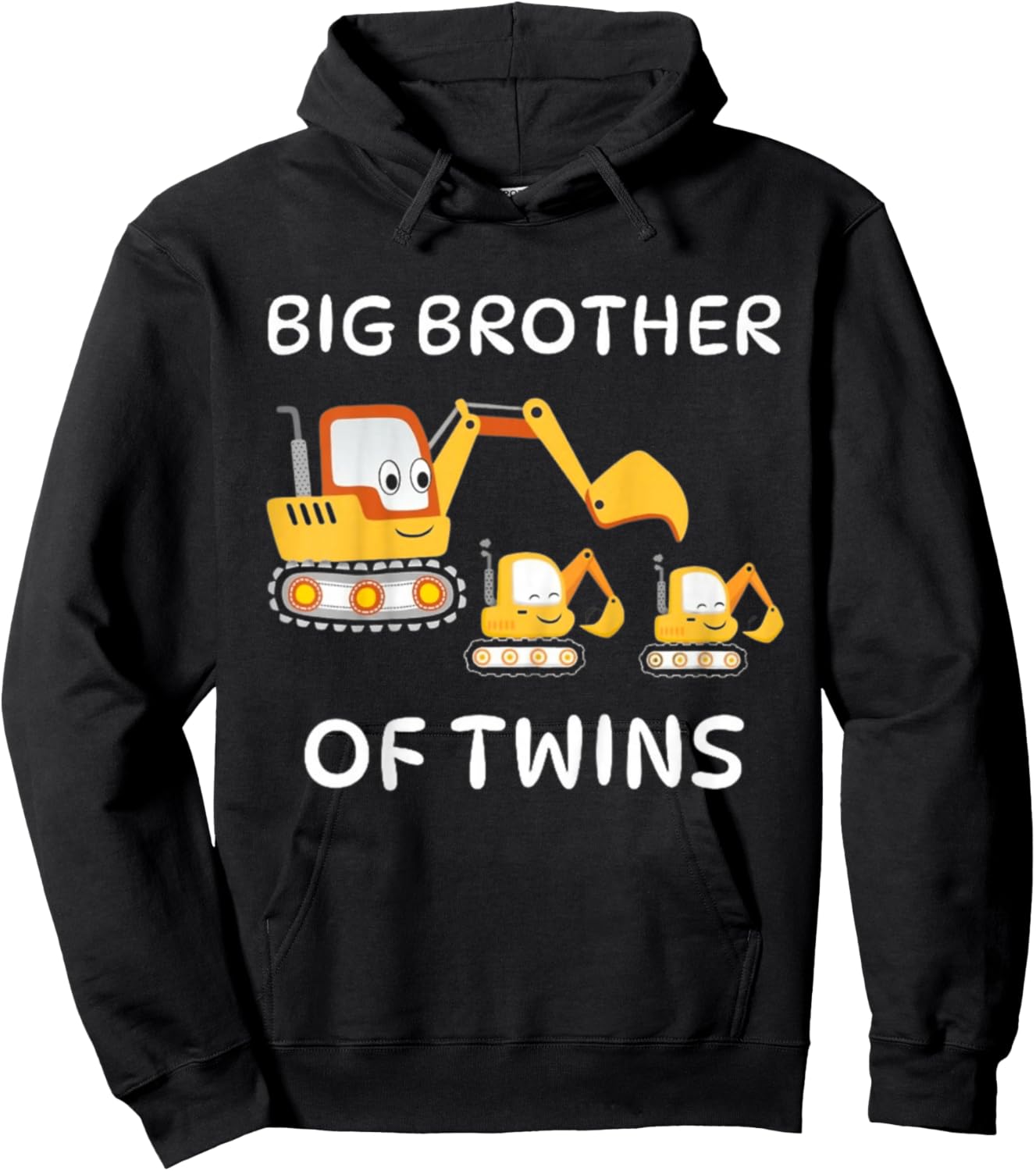 Kids I'm Going to Be A Big Brother of Twins Excavator Toddlers Hoodie - Hoodie | Black