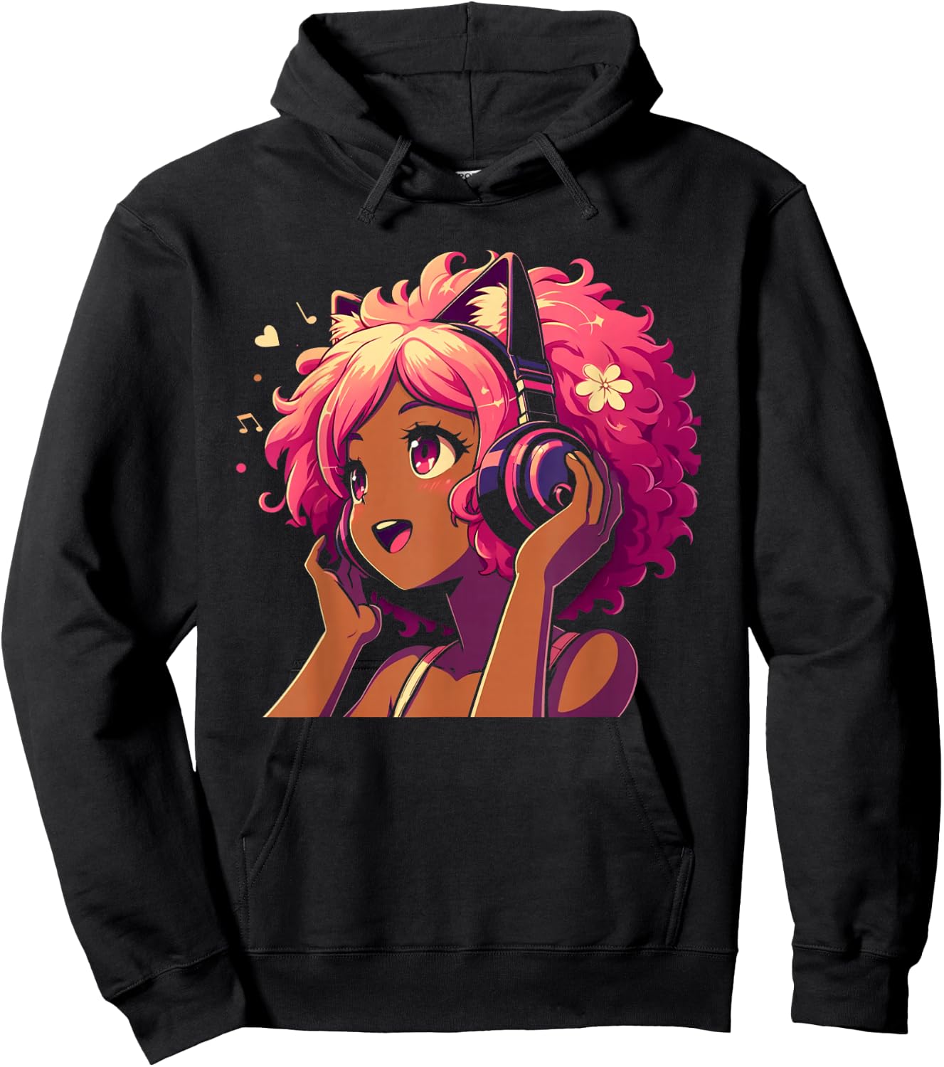Anime and Music Black Girl Anime Merch Afro African American Hoodie - Hoodie | Black