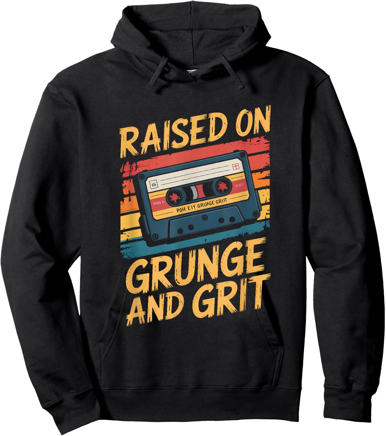 Grunge 90s Cassette Raised On Grunge and Grit Hoodie - Hoodie | Black