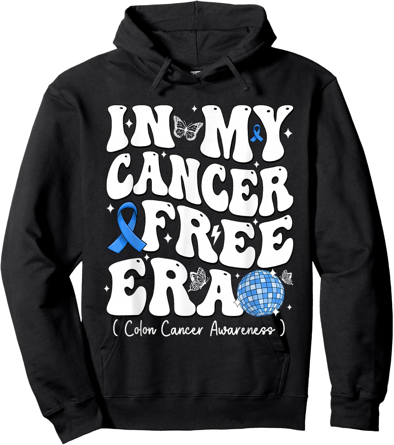 In My Cancer Free Era Colon Cancer Awareness Groovy Hoodie - Hoodie | Black