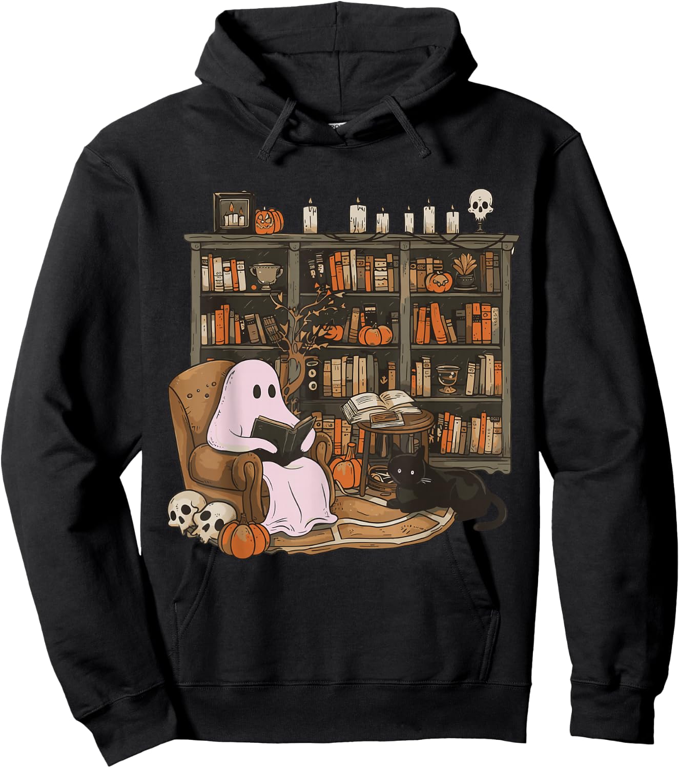 Ghost Reading Book Cat lover Halloween Reading enthusiast Hoodie - Hoodie | Black