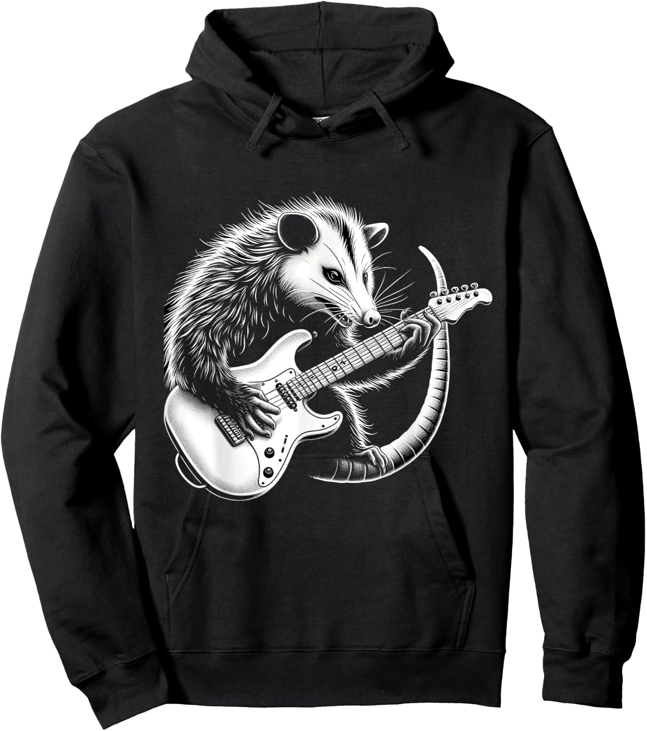 Opossum Playing Guitar Silhouette Hoodie - Hoodie | Black