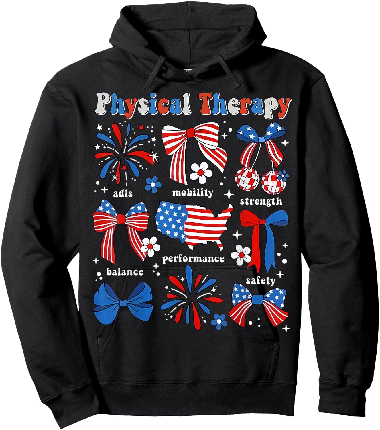 Physical Therapy PT Physical Therapist Patriotic 4th Of July Women Men Hoodie - Hoodie | Black