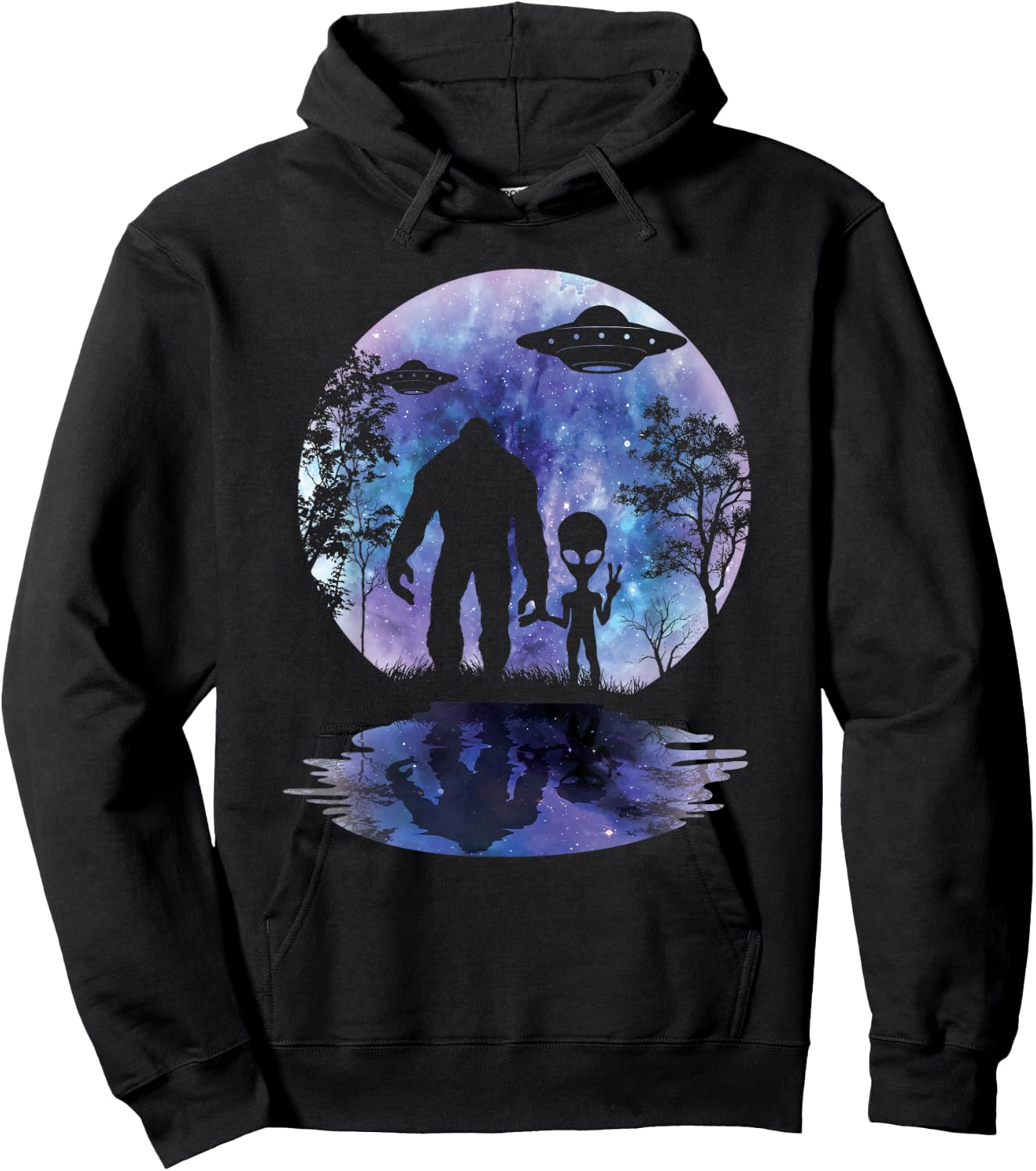 Alien Bigfoot Moon Sasquatch UFO Extraterrestrial Men women Hoodie - Hoodie | Black