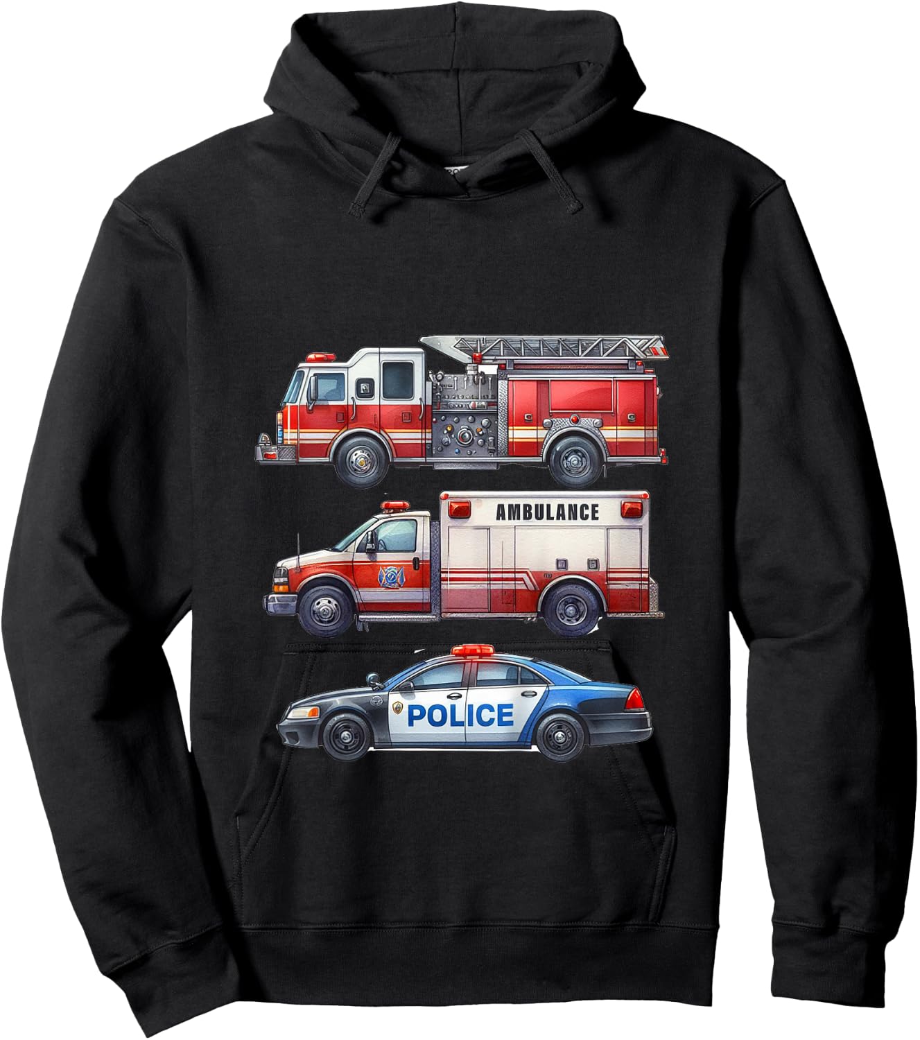 Kids Emergency Rescue Vehicle Boy Fire Truck Police Car Ambulance Hoodie - Hoodie | Black