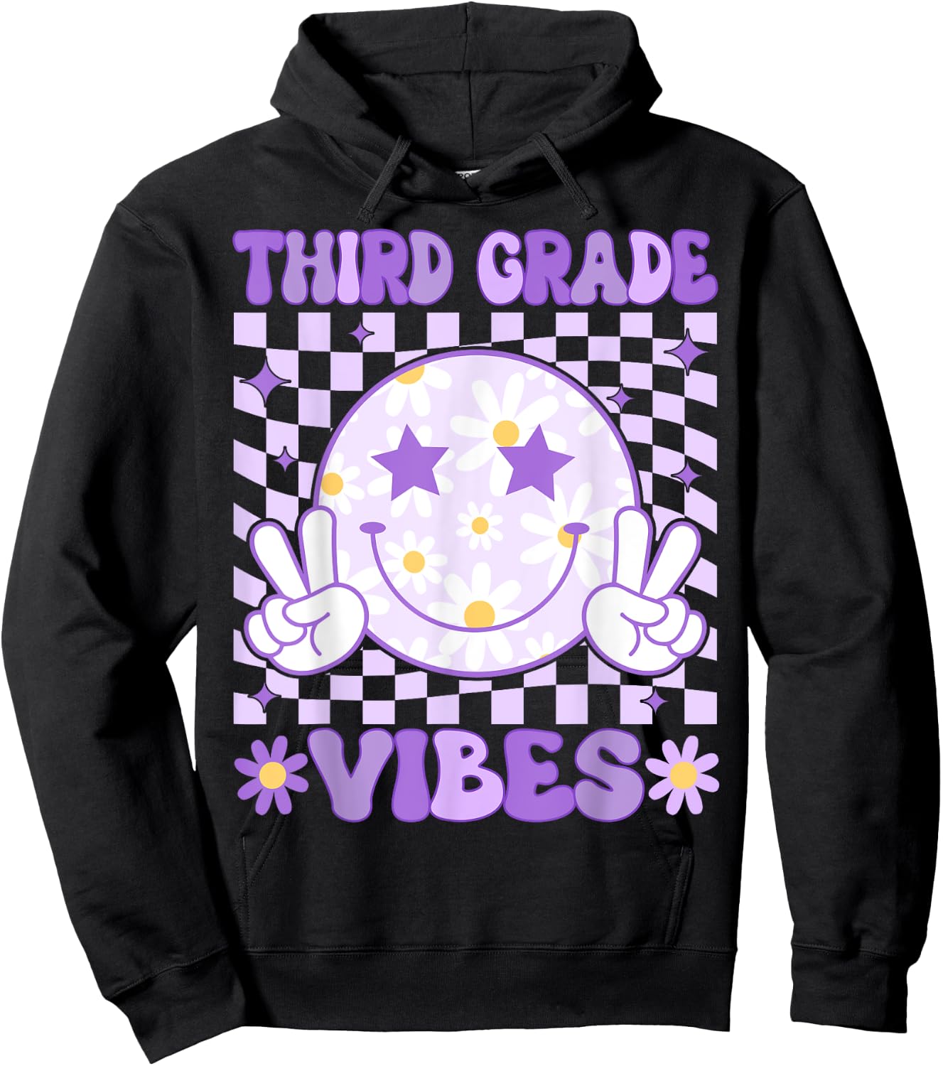 Groovy Third Grade Vibes Back to School 3rd Grade Teacher Hoodie - Hoodie | Black