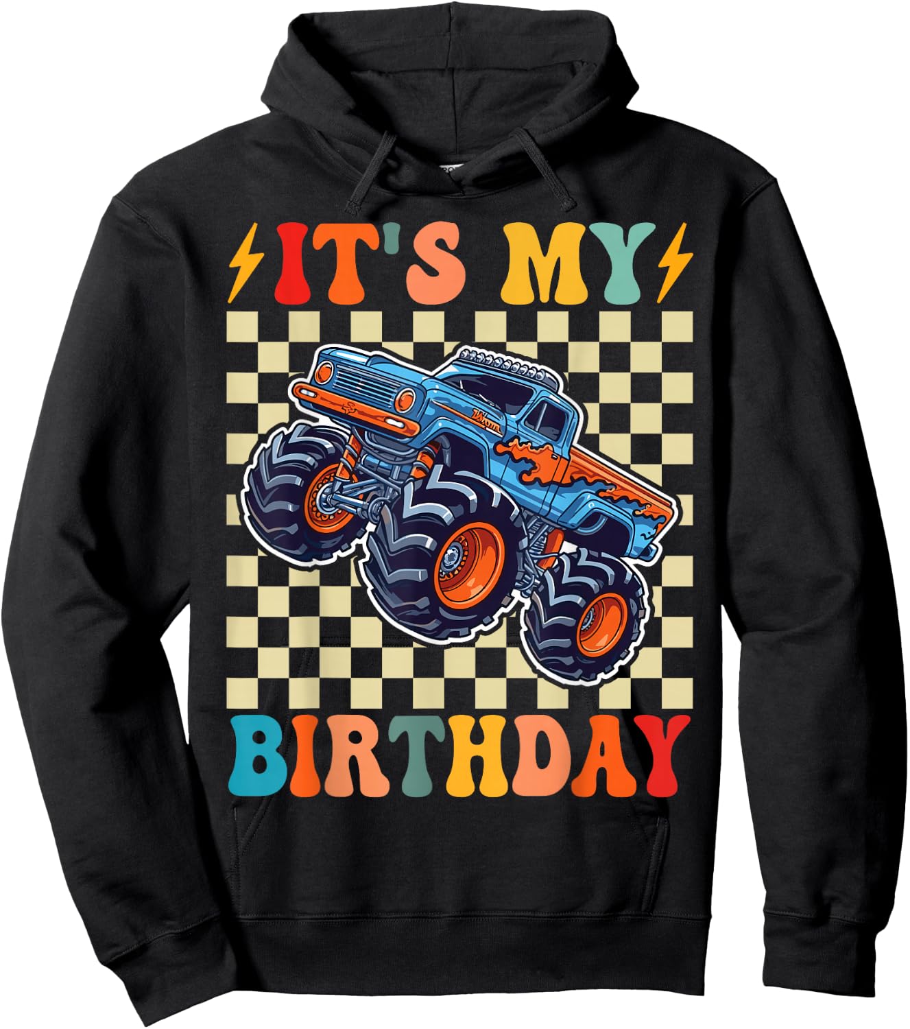 It's My Birthday Boys Monster Truck Bday Party Kids Boy Hoodie - Hoodie | Black
