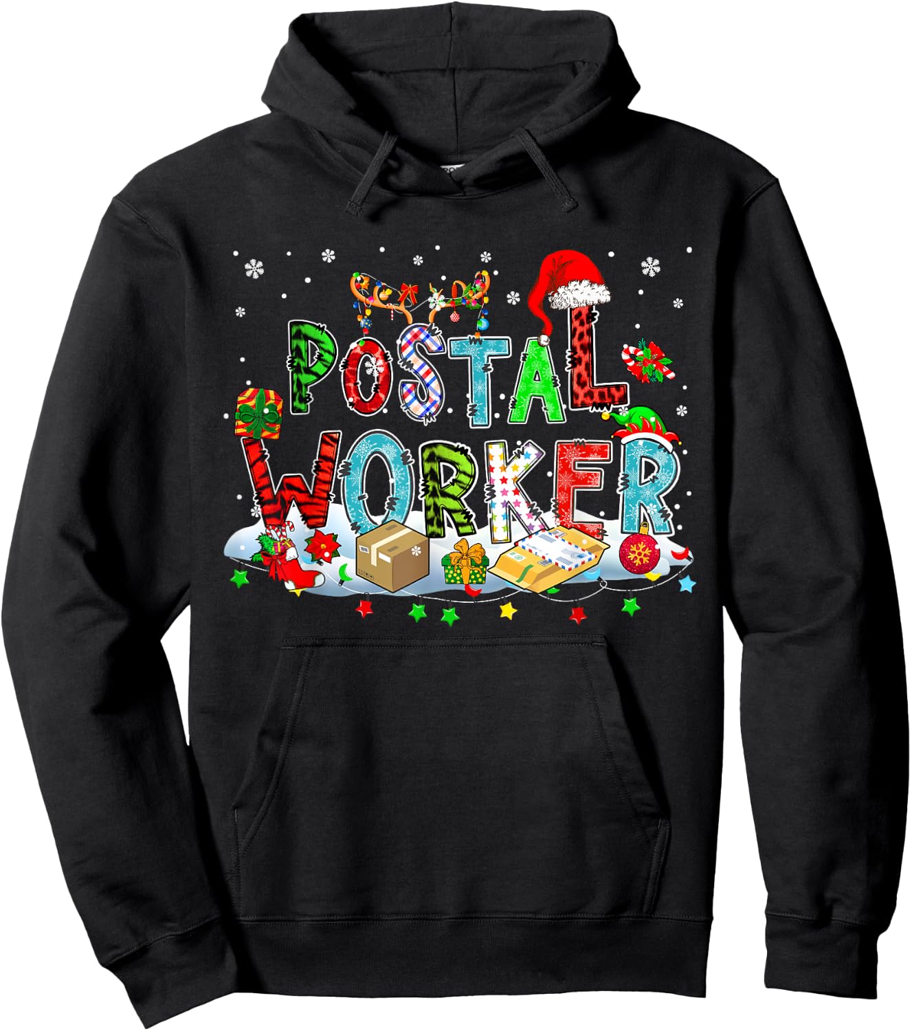 Postal Worker Xmas Leopard Plaid Santa Reindeer Elf Lover Hoodie - Hoodie | Black
