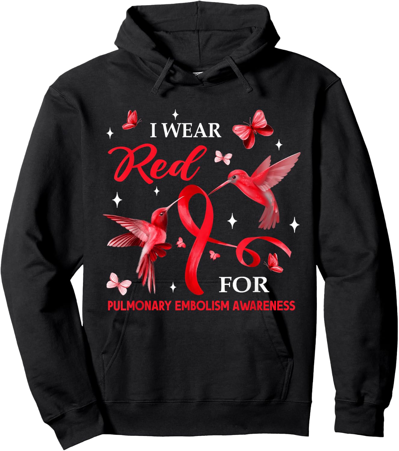 I Wear Red For Pulmonary Embolism Awareness Hummingbird Hoodie - Hoodie | Black