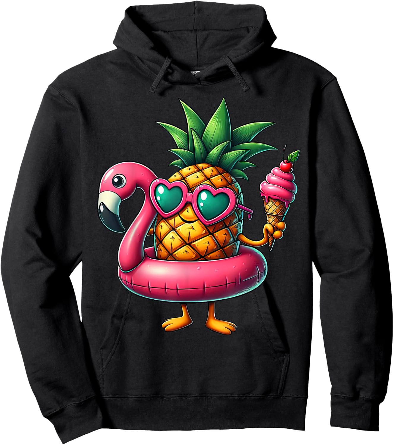 Funny Pineapple Swimming Float Ice Cream Sunglasses Beach Women Girls Kids Hoodie - Hoodie | Black