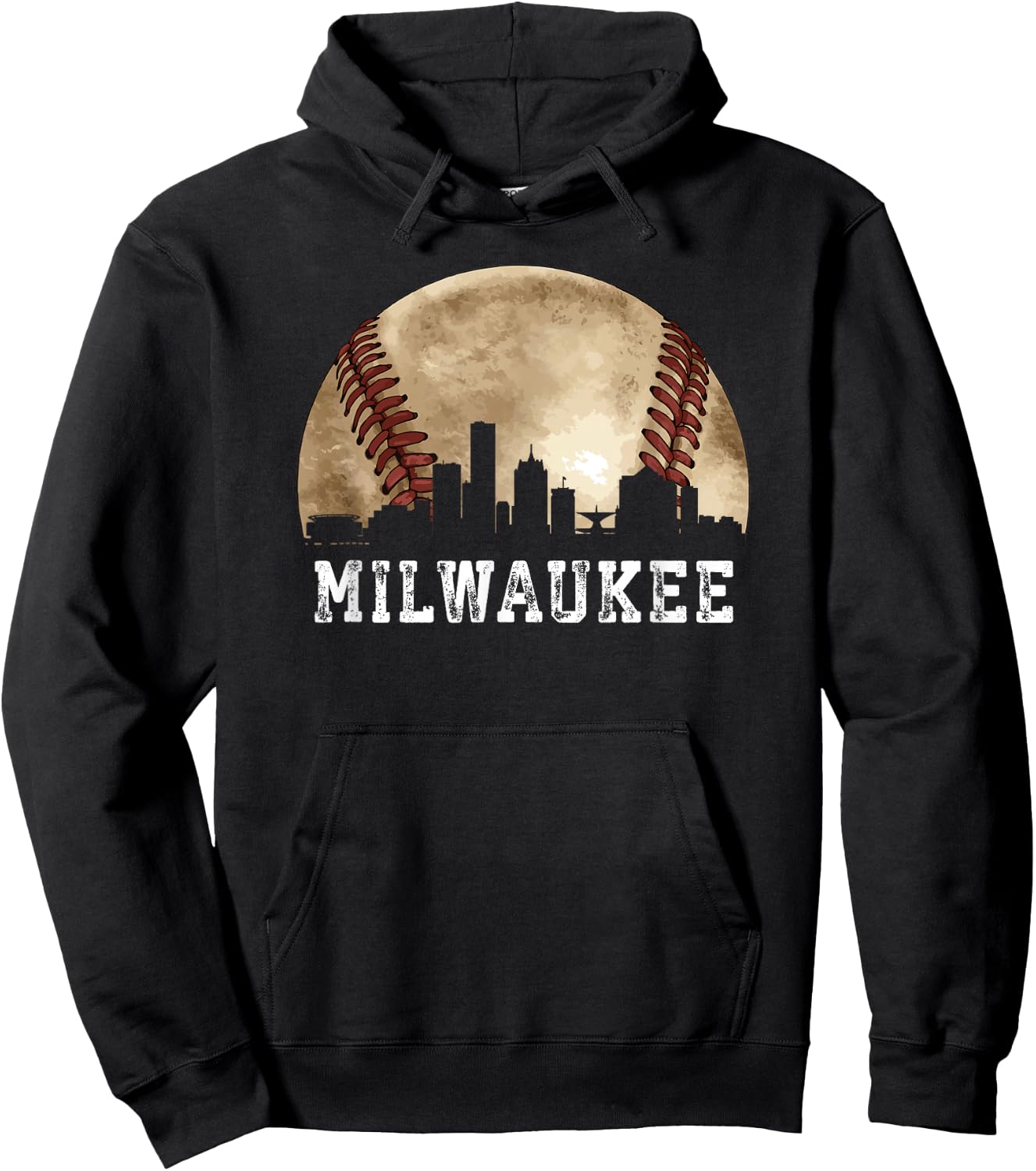 Milwaukee Skyline City Vintage Baseball Lover Hoodie - Hoodie | Black