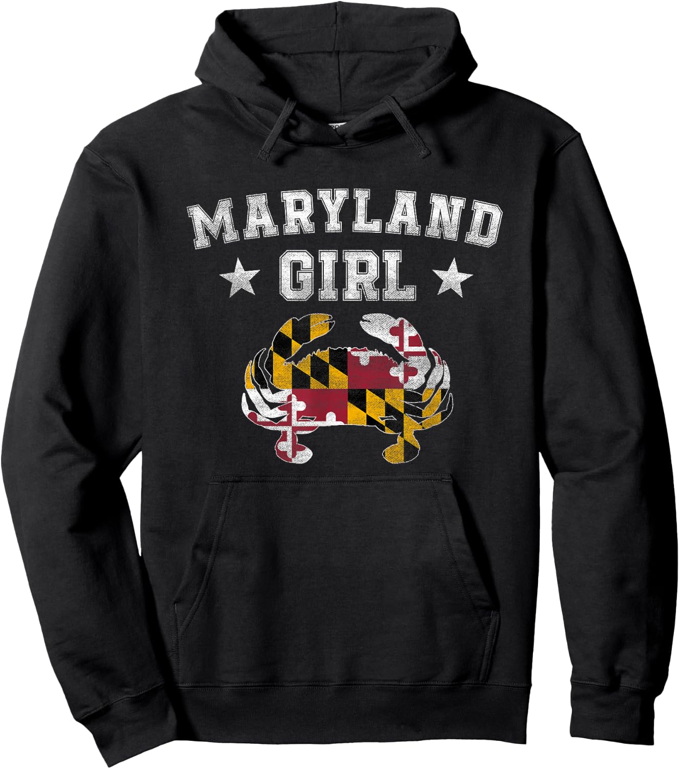 Maryland Girl Flag Blue Crab T Shirt - State Pride Retro Hoodie - Hoodie | Black