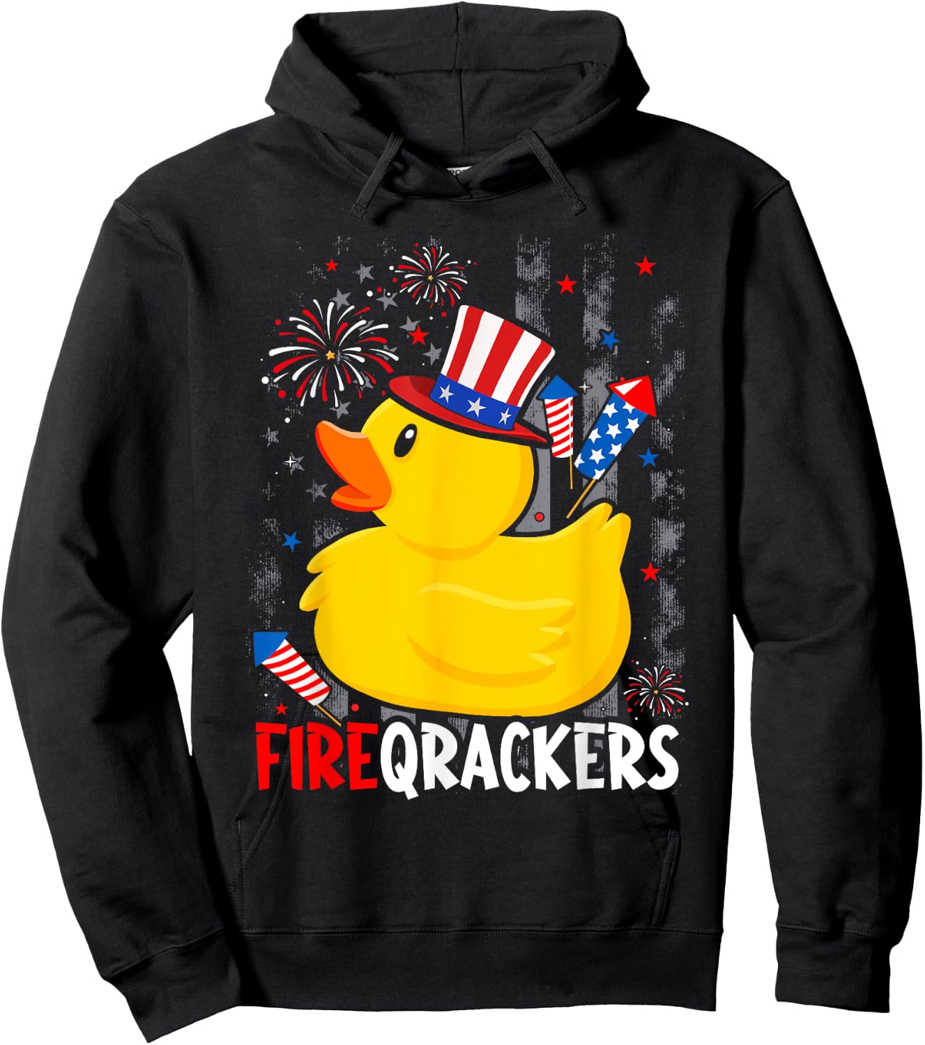 Firecracker Duck 4th of July Patriotic Day USA Flag Funny Hoodie - Hoodie | Black