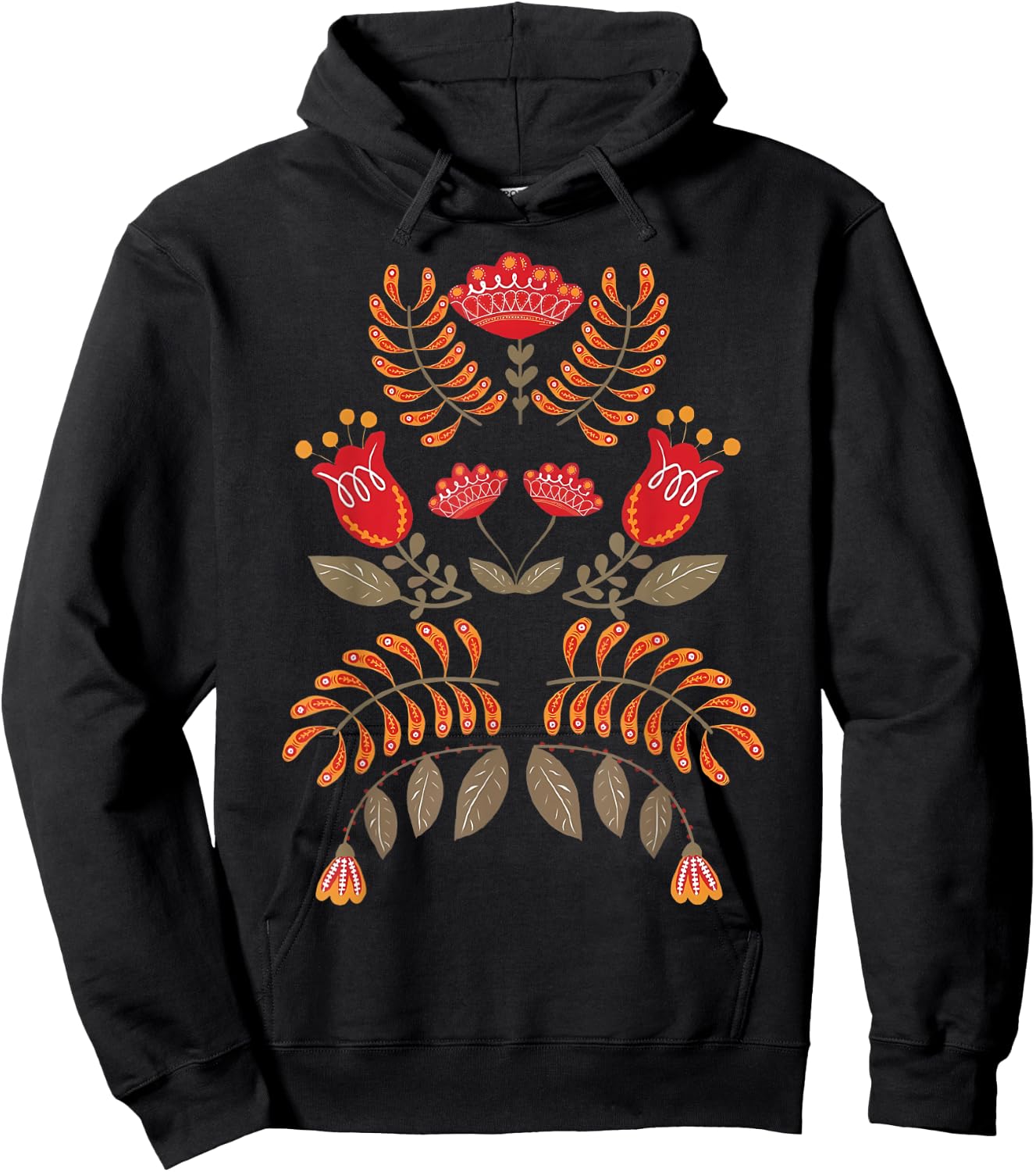 Vintage Flower Scandinavian Folk Art Botanical Mystical Hoodie - Hoodie | Black