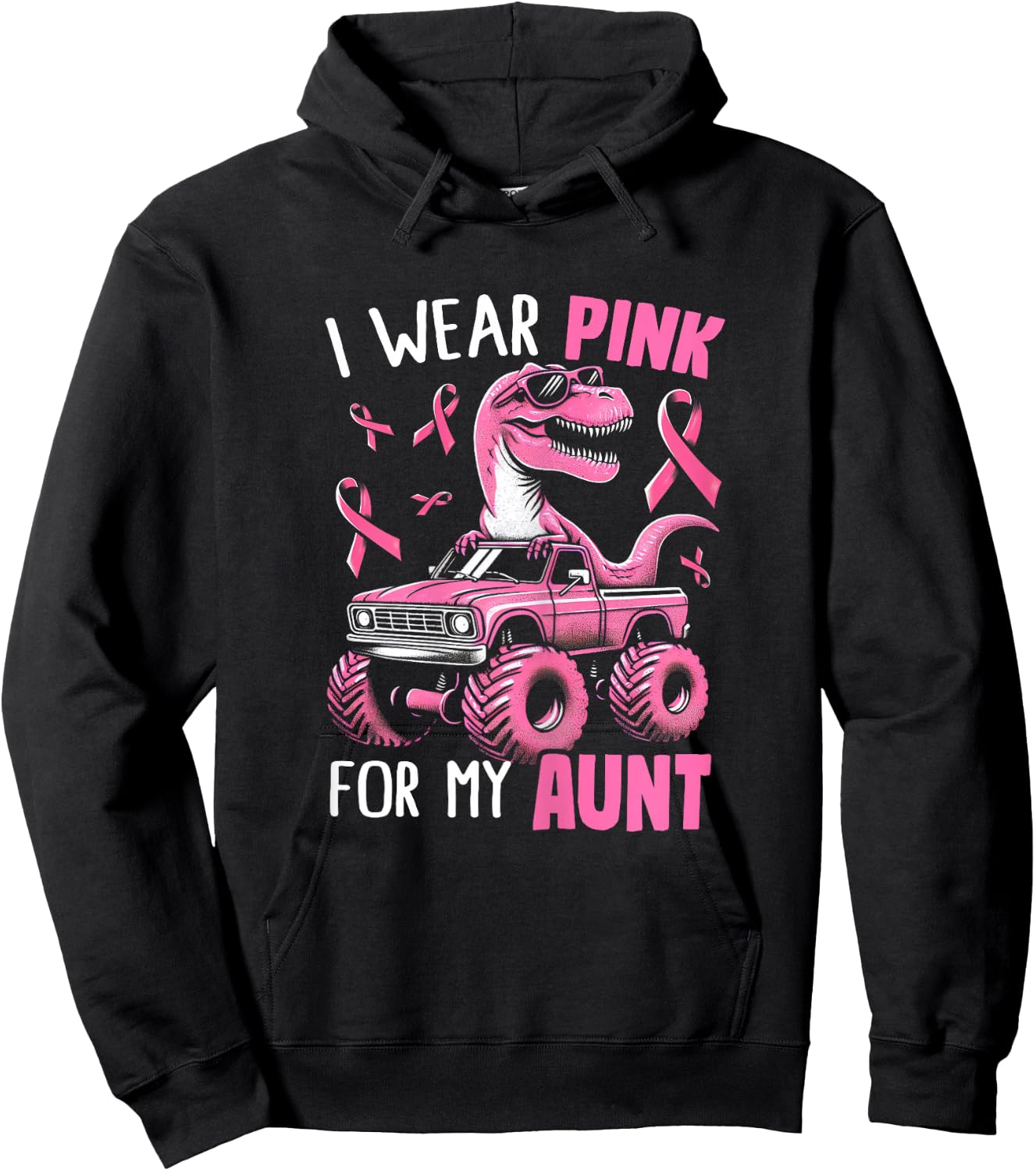 I Wear Pink For My Aunt Breast Cancer Awareness Dinosaur Kid Hoodie - Hoodie | Black
