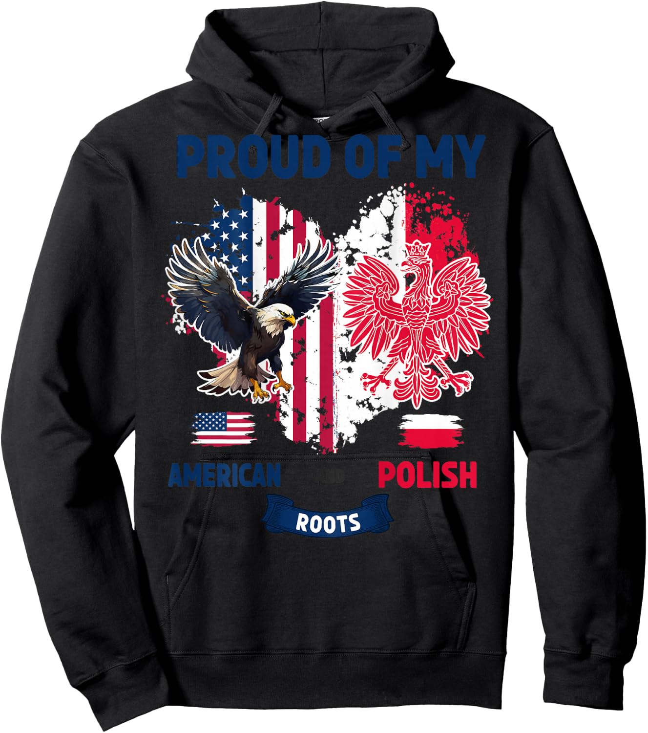 Polish American Flag Idea For Kids Poland Flag Heart Hoodie - Hoodie | Black