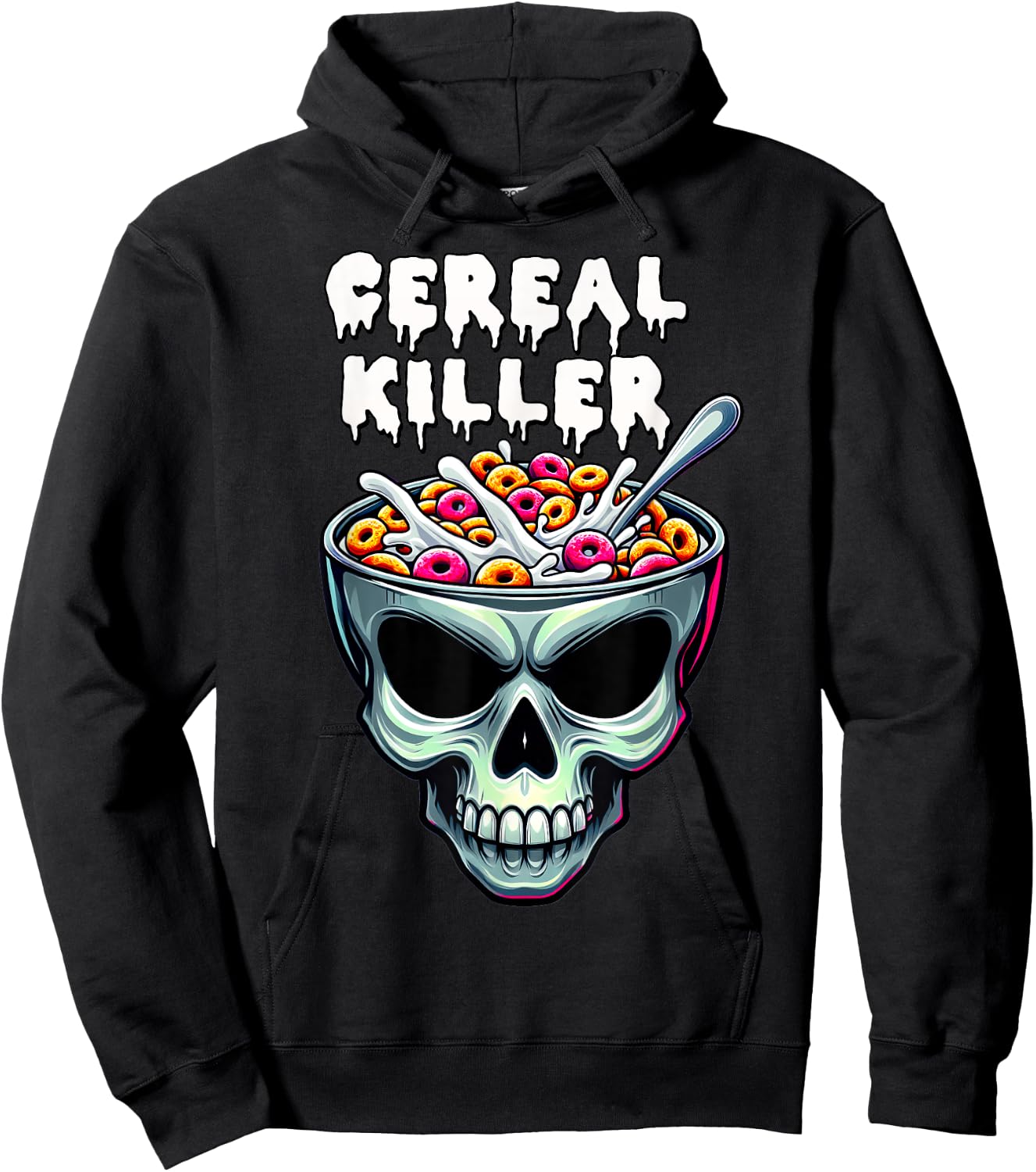 Cereal Killer Breakfast Funny Skeleton Bowl Horror Halloween Hoodie - Hoodie | Black