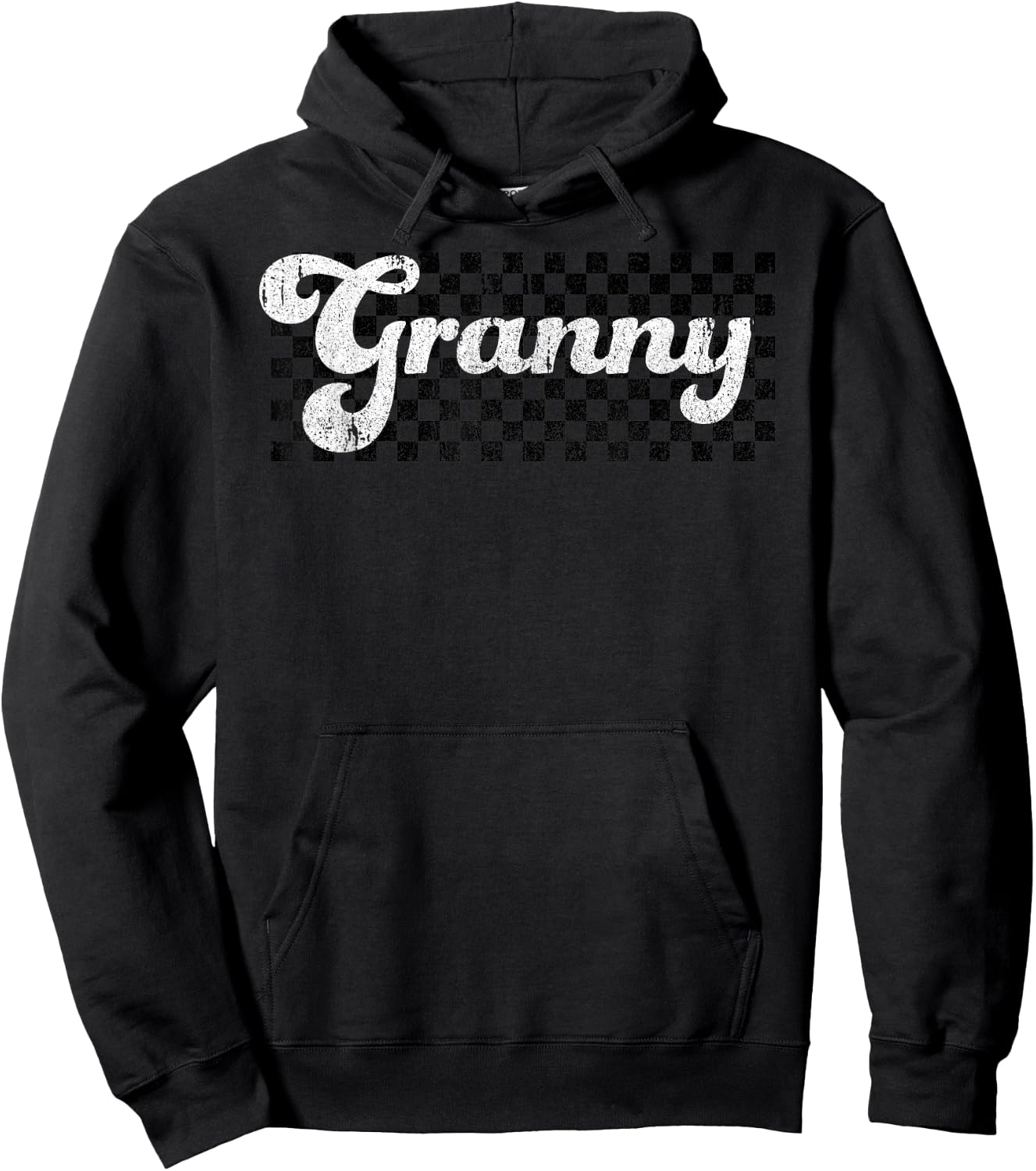Granny Grandma Checkered Retro Women Vintage Groovy Hoodie - Hoodie | Black