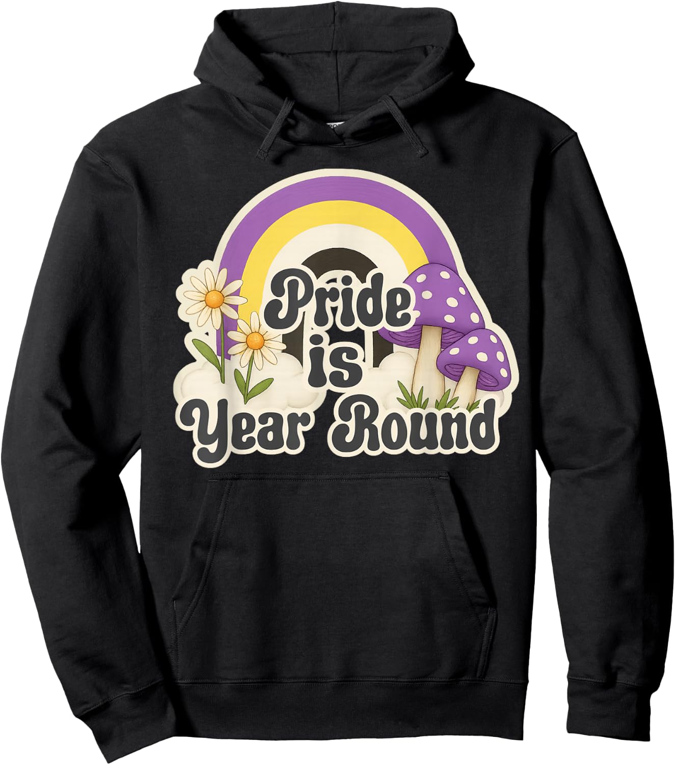 Retro Rainbow Pride is Year Round Daisies Nonbinary Colors Hoodie - Hoodie | Black