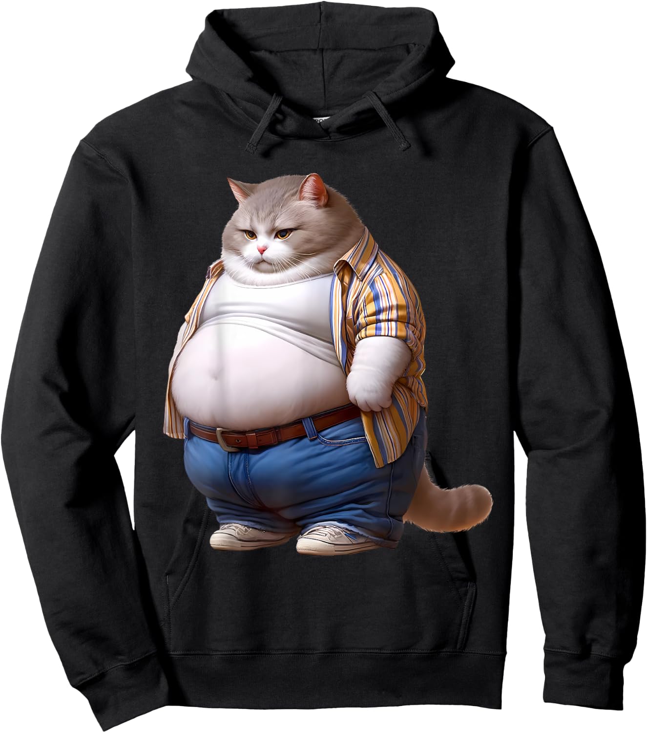Funny Fat Cat Graphic Fat Kitten Design Chubby Cat Lover Men Women Kids Hoodie - Hoodie | Black