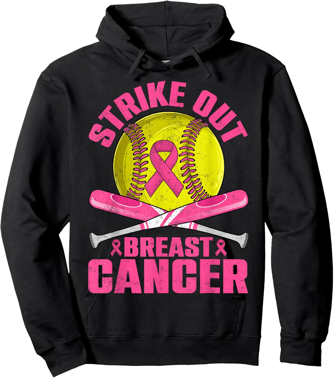 Strike Out Breast Cancer Softball Pink Ribbon Women Girls Hoodie - Hoodie | Black