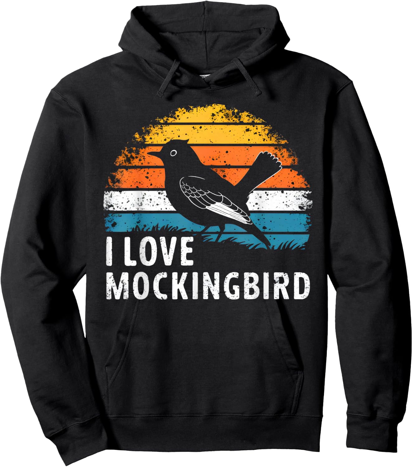 Mockingbird Bird Nature Lover Birding Vintage Sunset Hoodie - Hoodie | Black