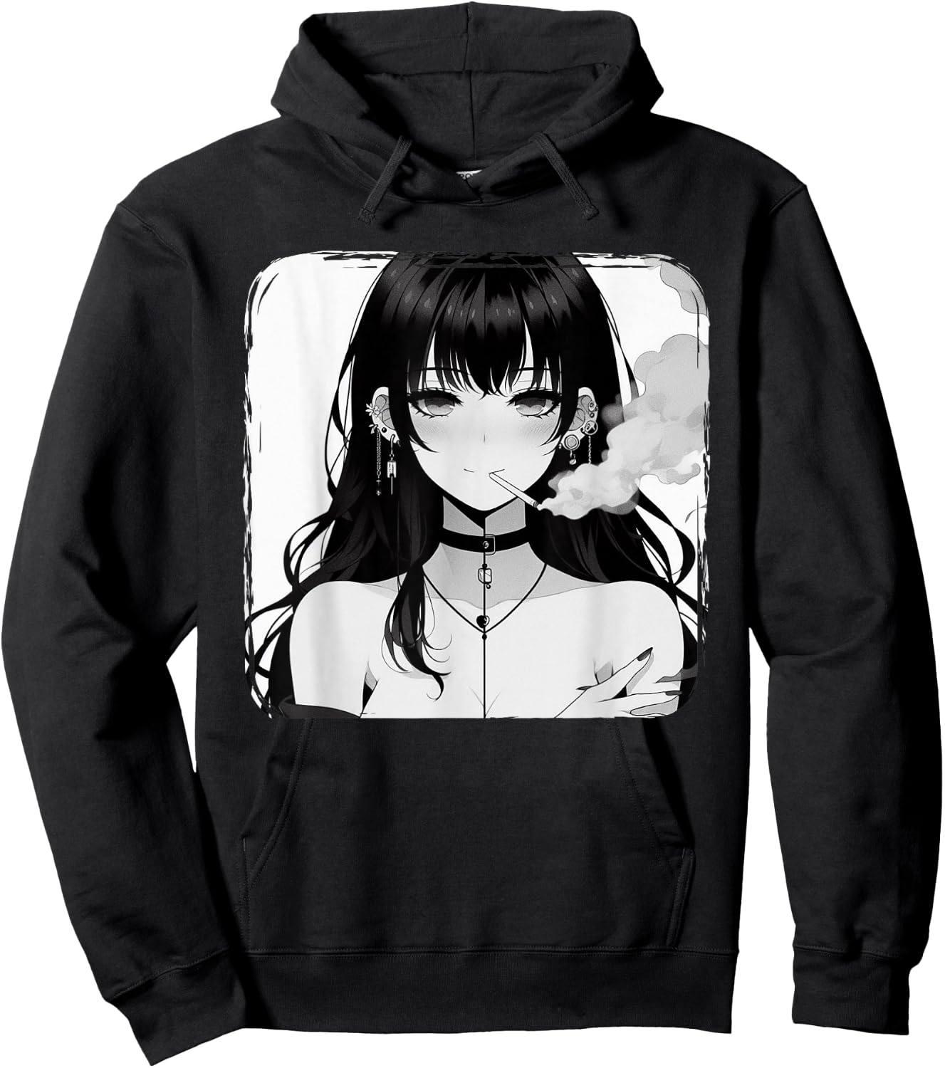 Anime Horror Girl Aesthetic Grunge Waifu Japanese Otaku Hoodie - Hoodie | Black
