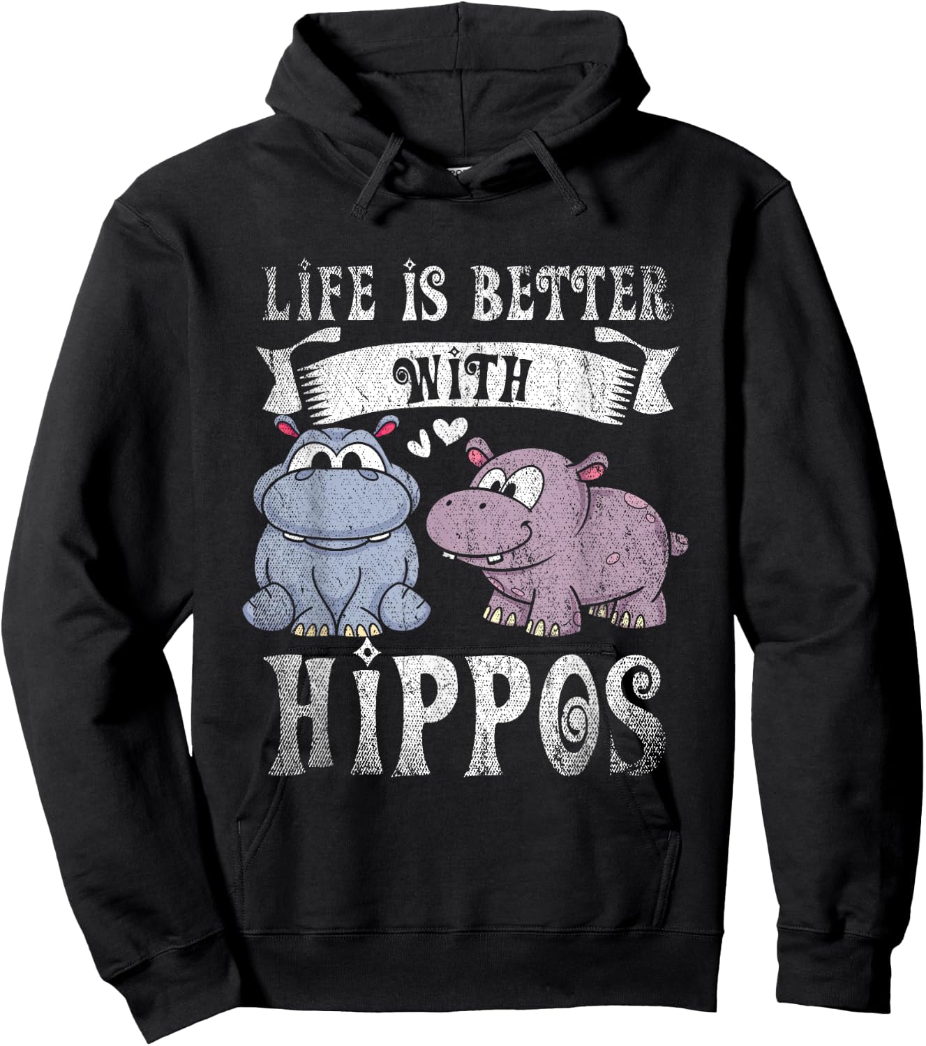Hippopotamus Animal Lover Gift Hippo -Adults Black Short Sleeve Small Hoodie - Hoodie | Black