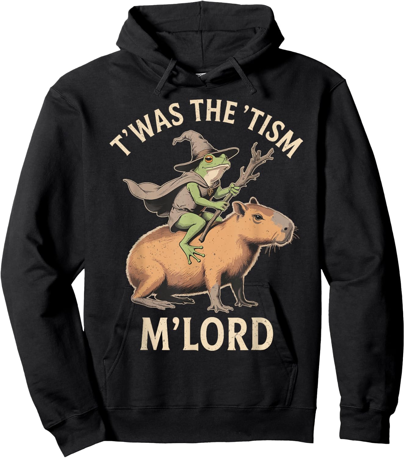 Funny Vintage TWAS The 'Tism M'Lord Wizard Frog Meme Hoodie - Hoodie | Black