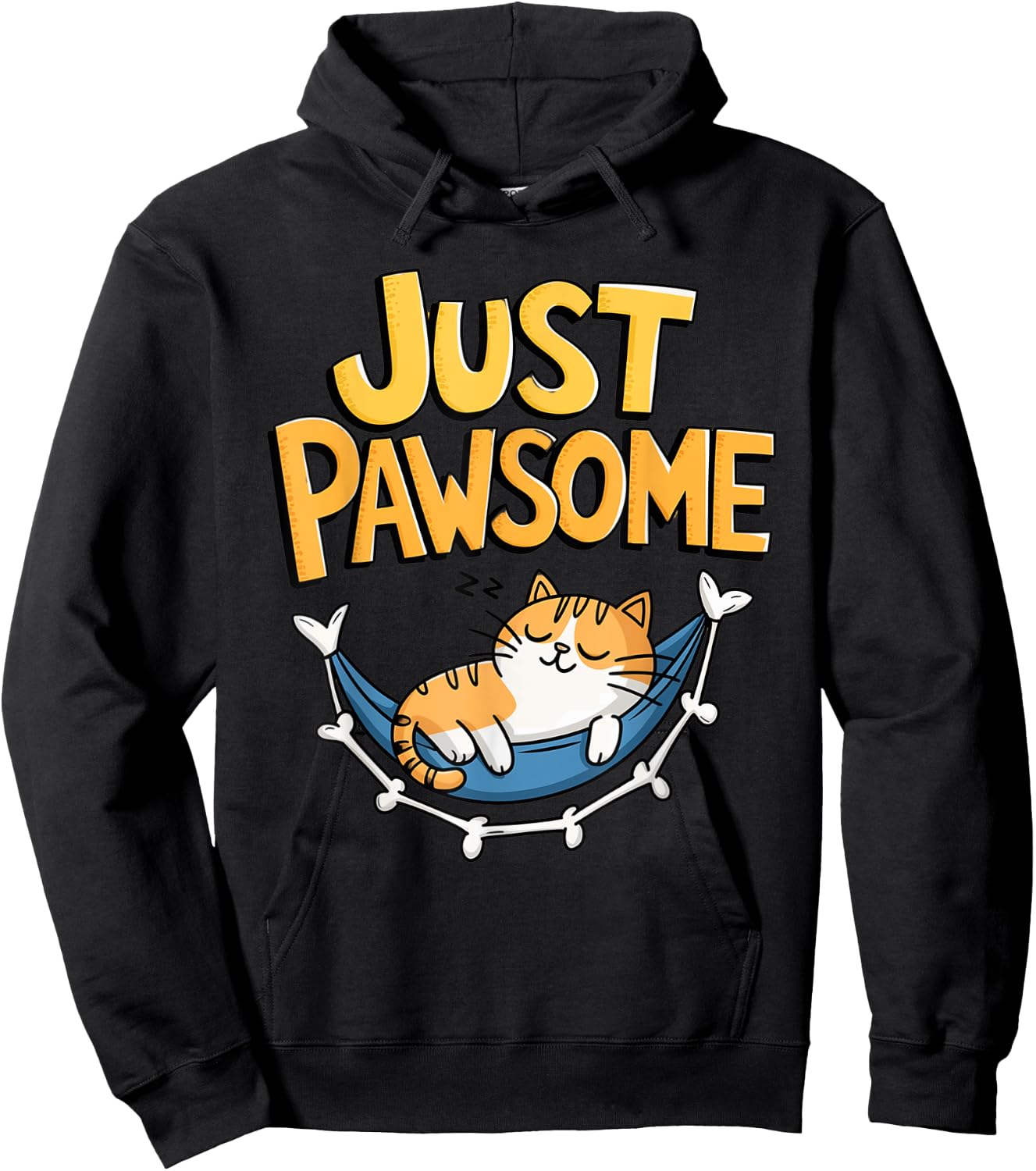 Cartoon Cat Lounging in Hammock Pawsome Hoodie - Hoodie | Black